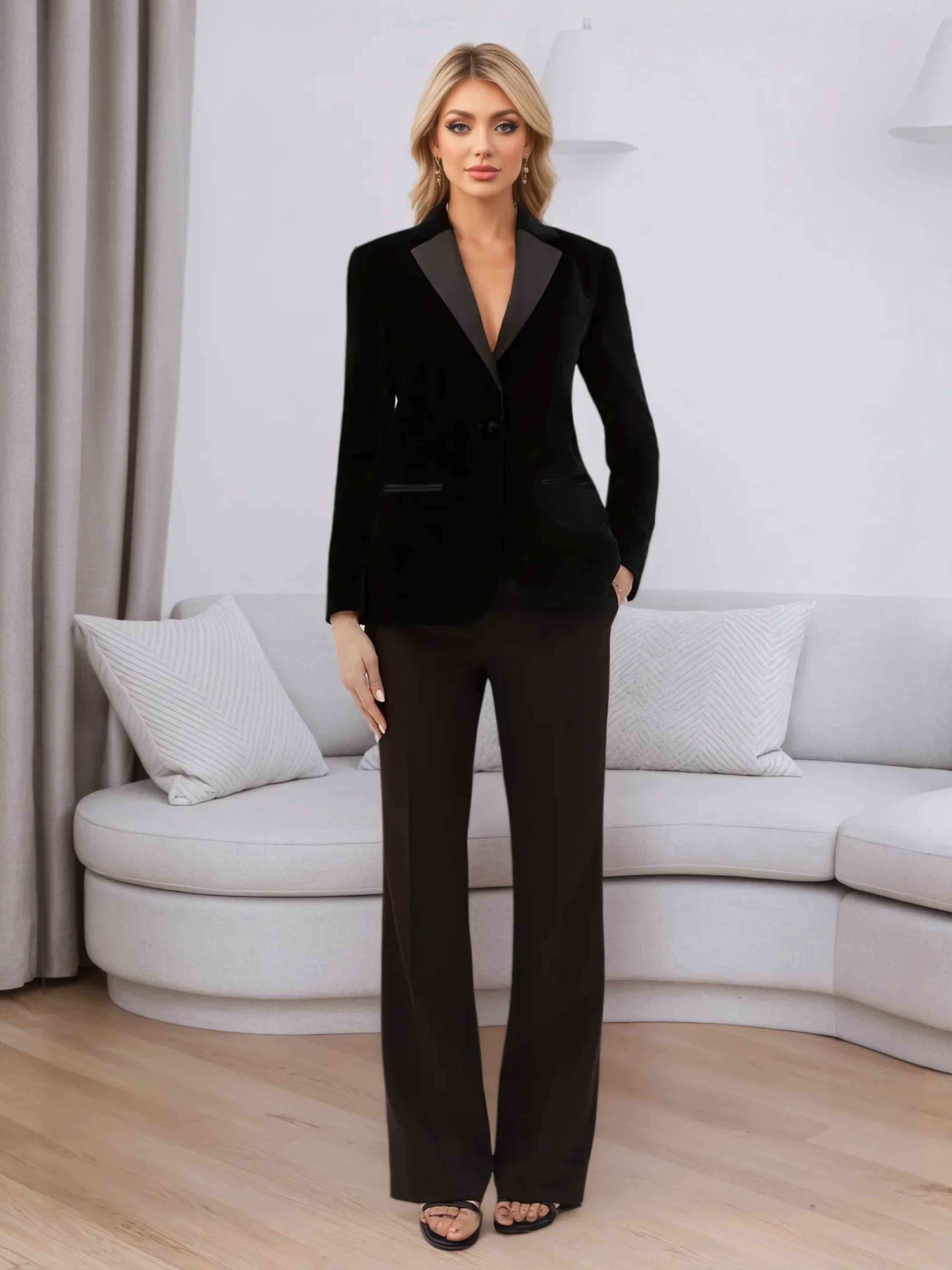 Women's 2 Pieces Velvet Casual Blazer UK