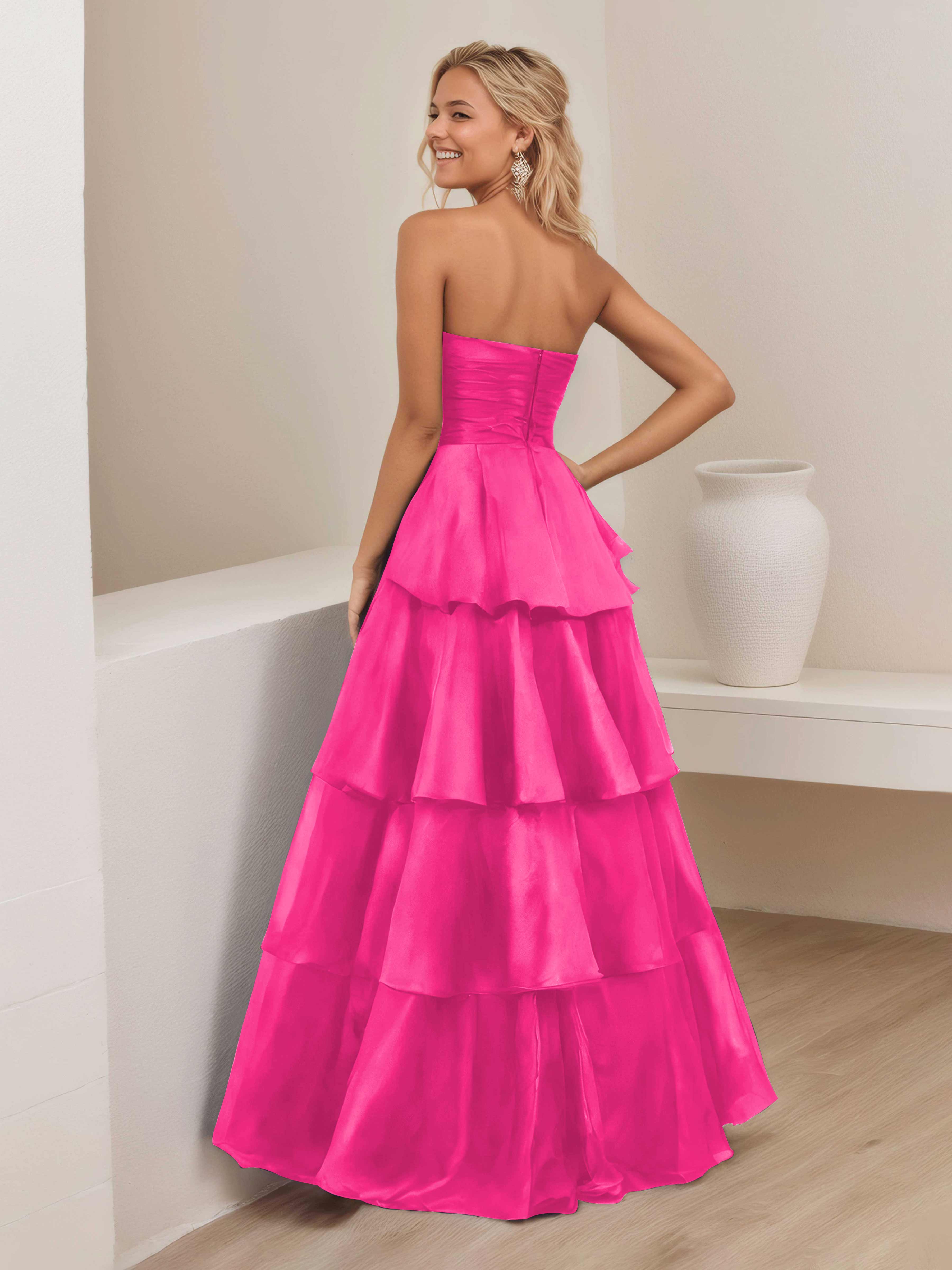 Ellianna Trendy Strapless Tiered Long Satin Formal Dresses