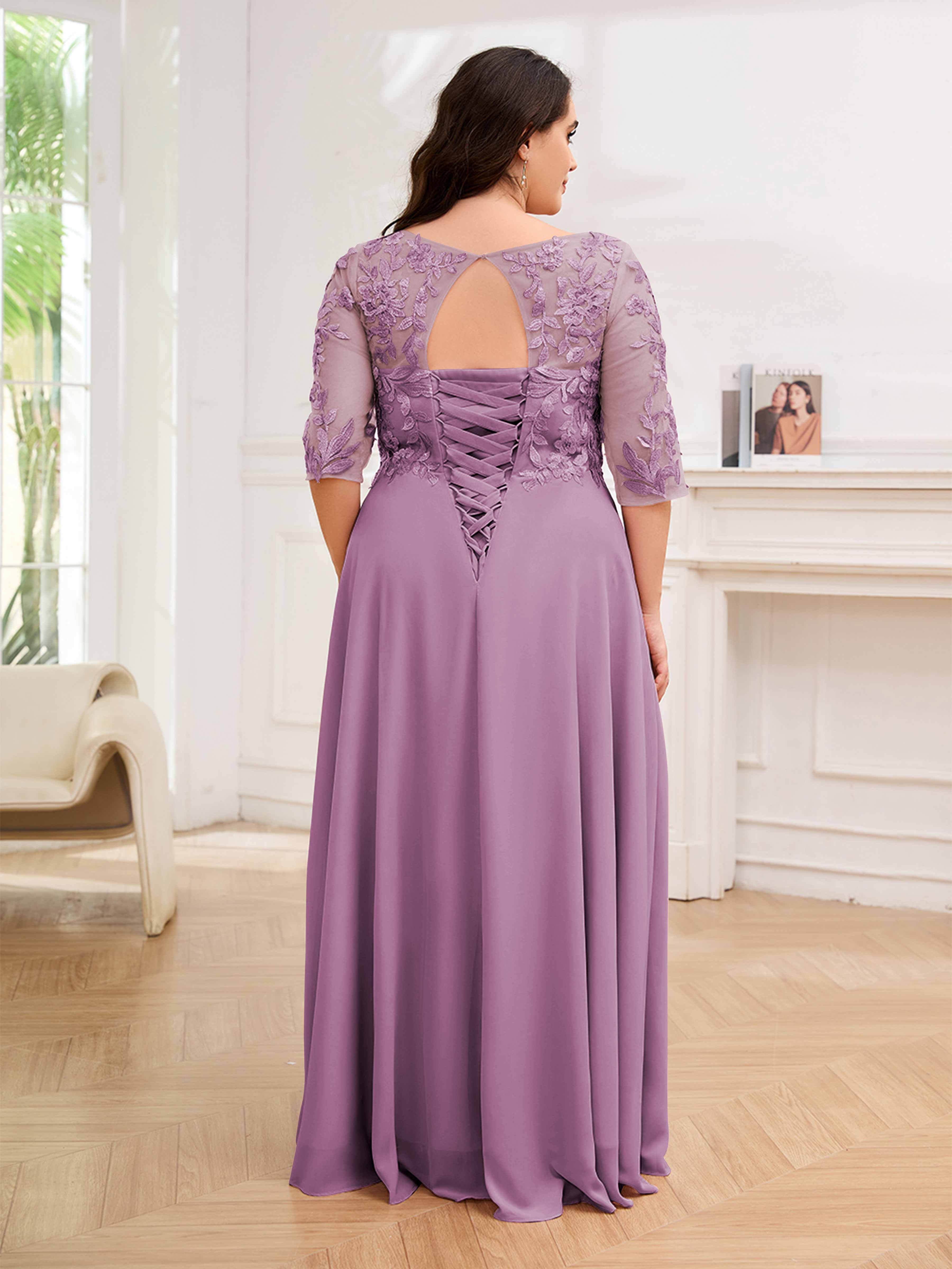 Elora Delicate V Neck Appliques Long Plus Size Mother of the Bride Dresses