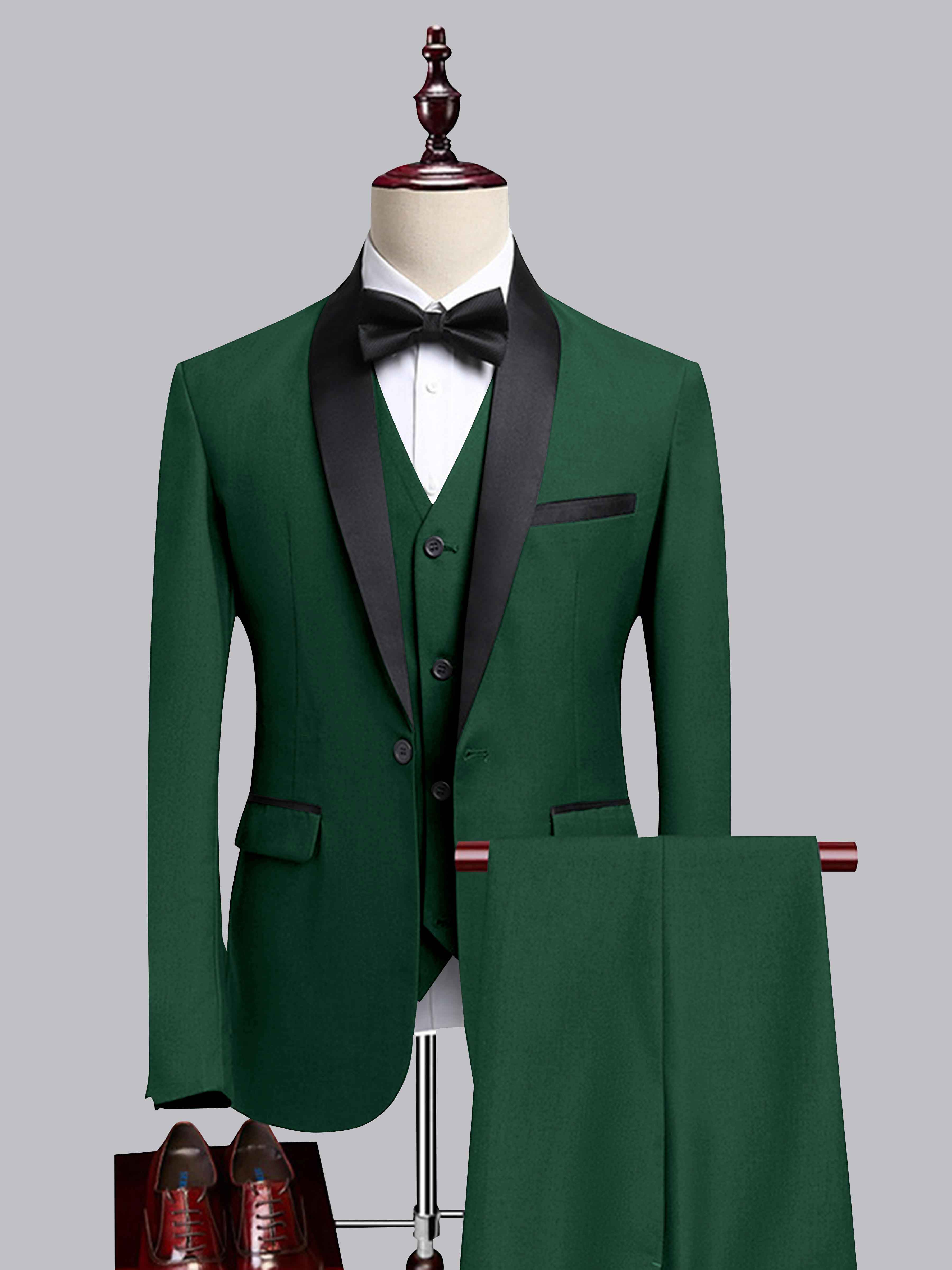 Modern Men's 3 Pieces Contrast Trim One Button Shawl Lapel Guest Suit