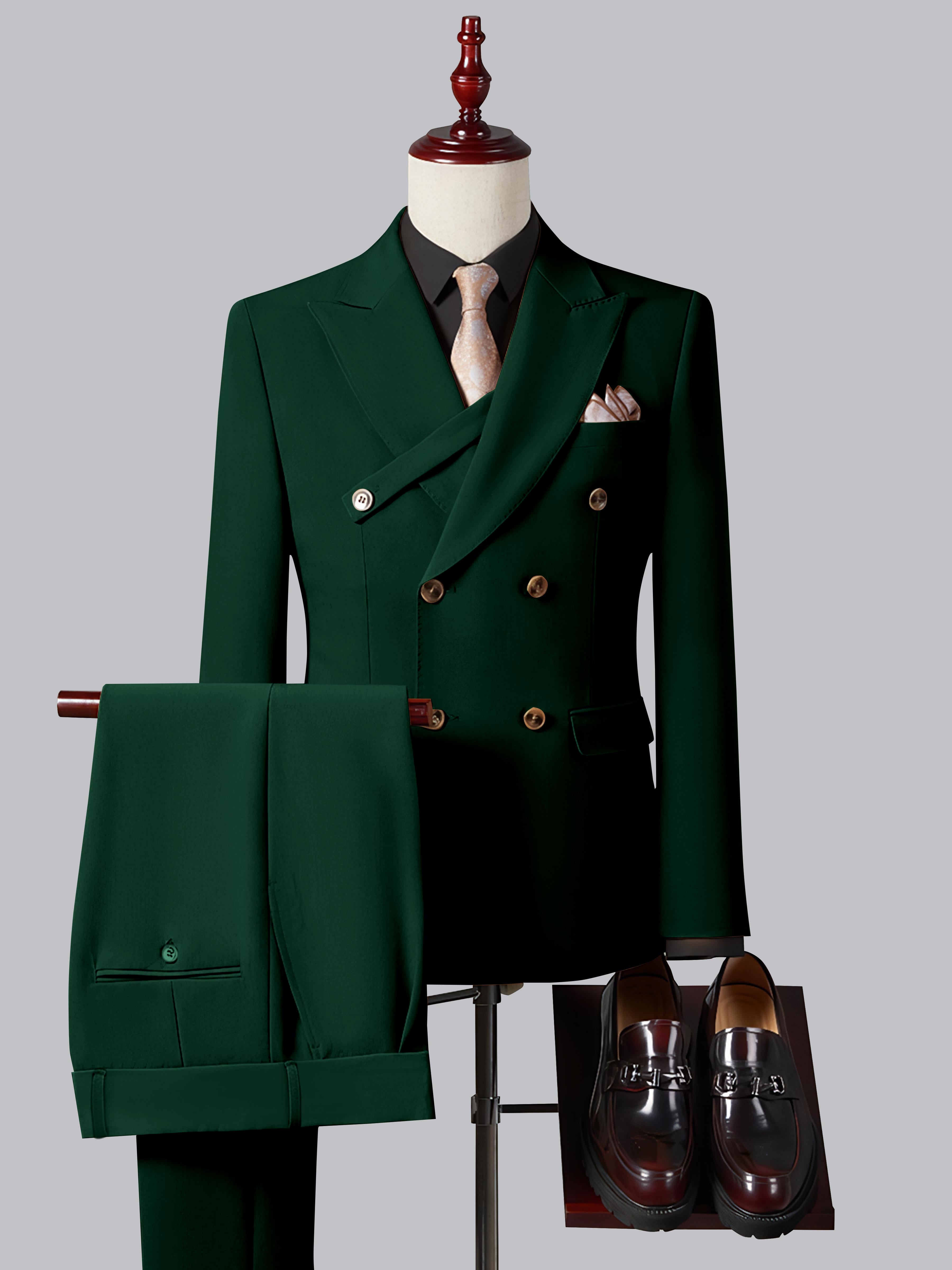 Refined Slim Fit Double Breasted Men's 2 Pieces Peak Lapel Suit with Strap