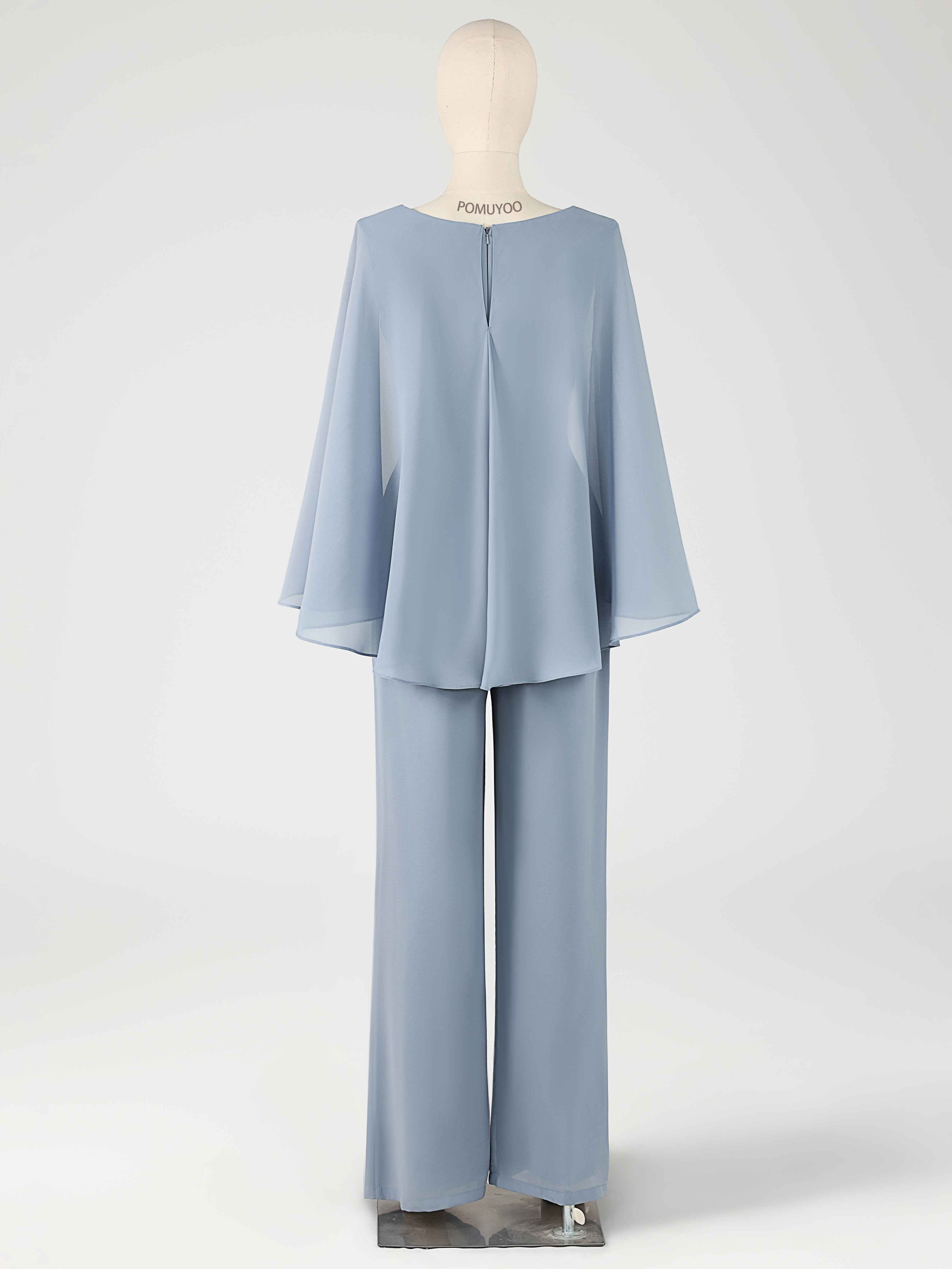 Enchanting Two Pieces V Neck Beaded Chiffon Mother of the Bride Jumpsuit/Pantsuit UK