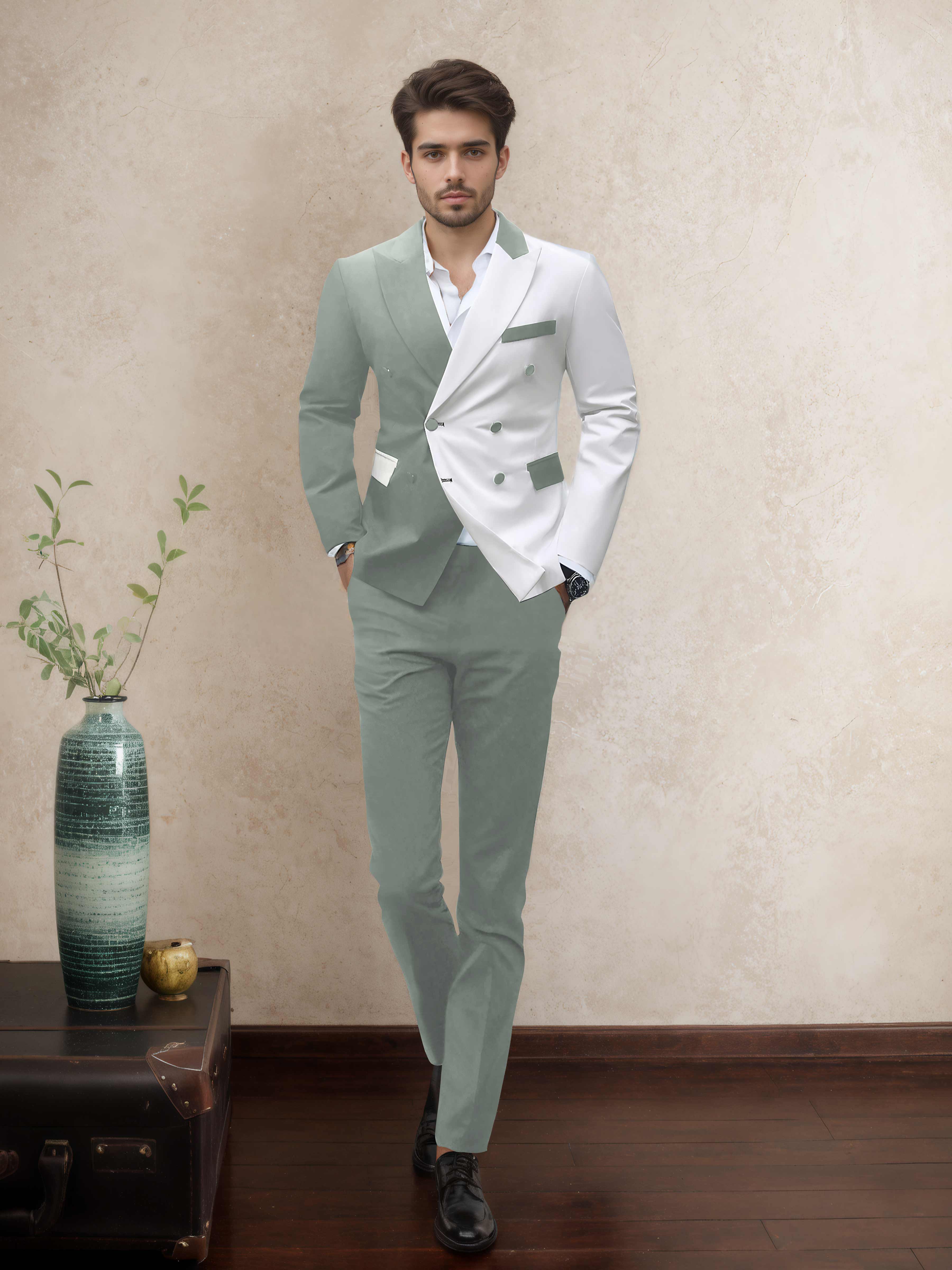 Sophisticated 2 Pieces Men’s Evening Suit Tailored Fit Double Breasted