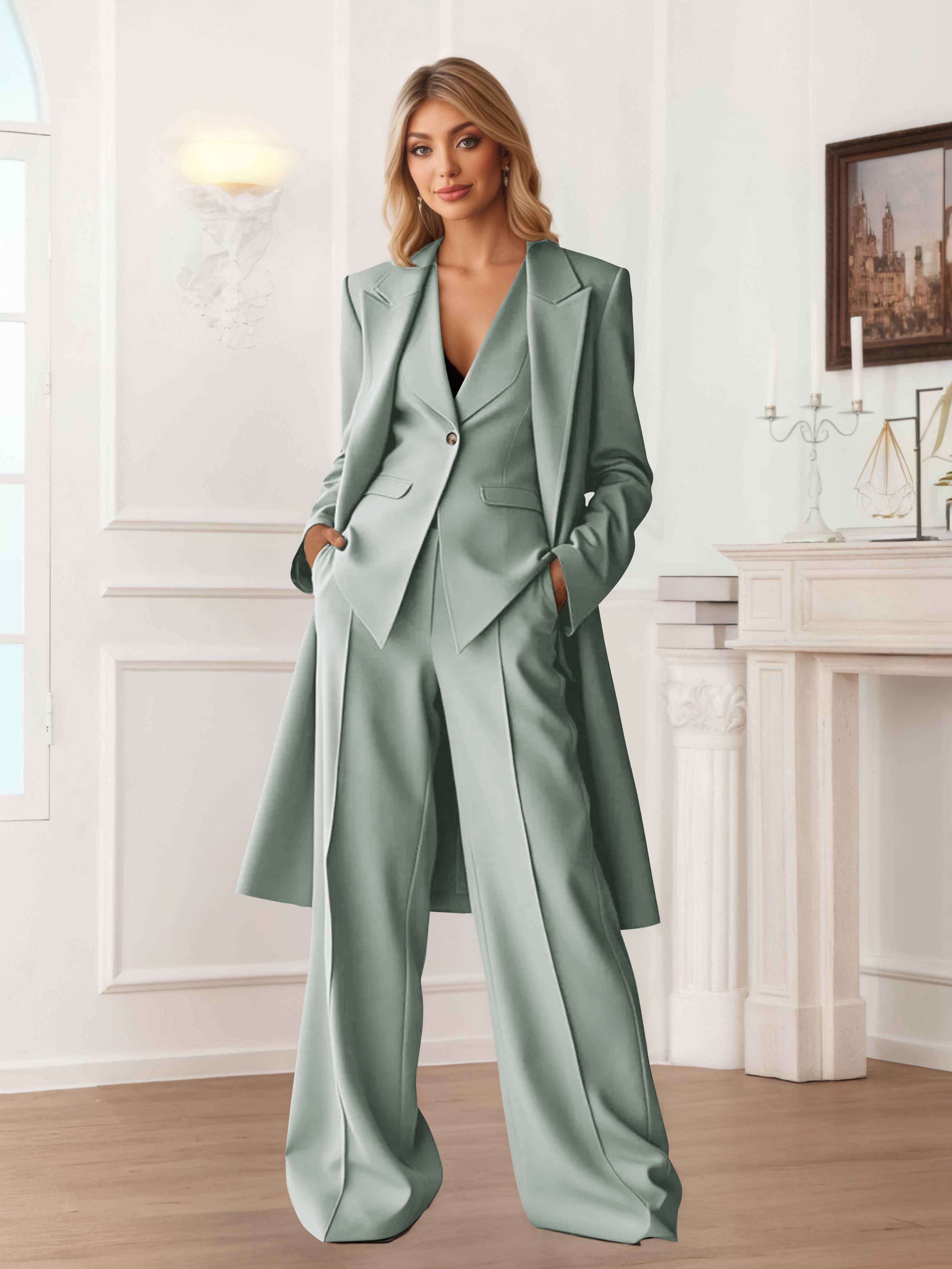 Elegant Women's 3 Pieces Casual Blazer and Pants Set UK