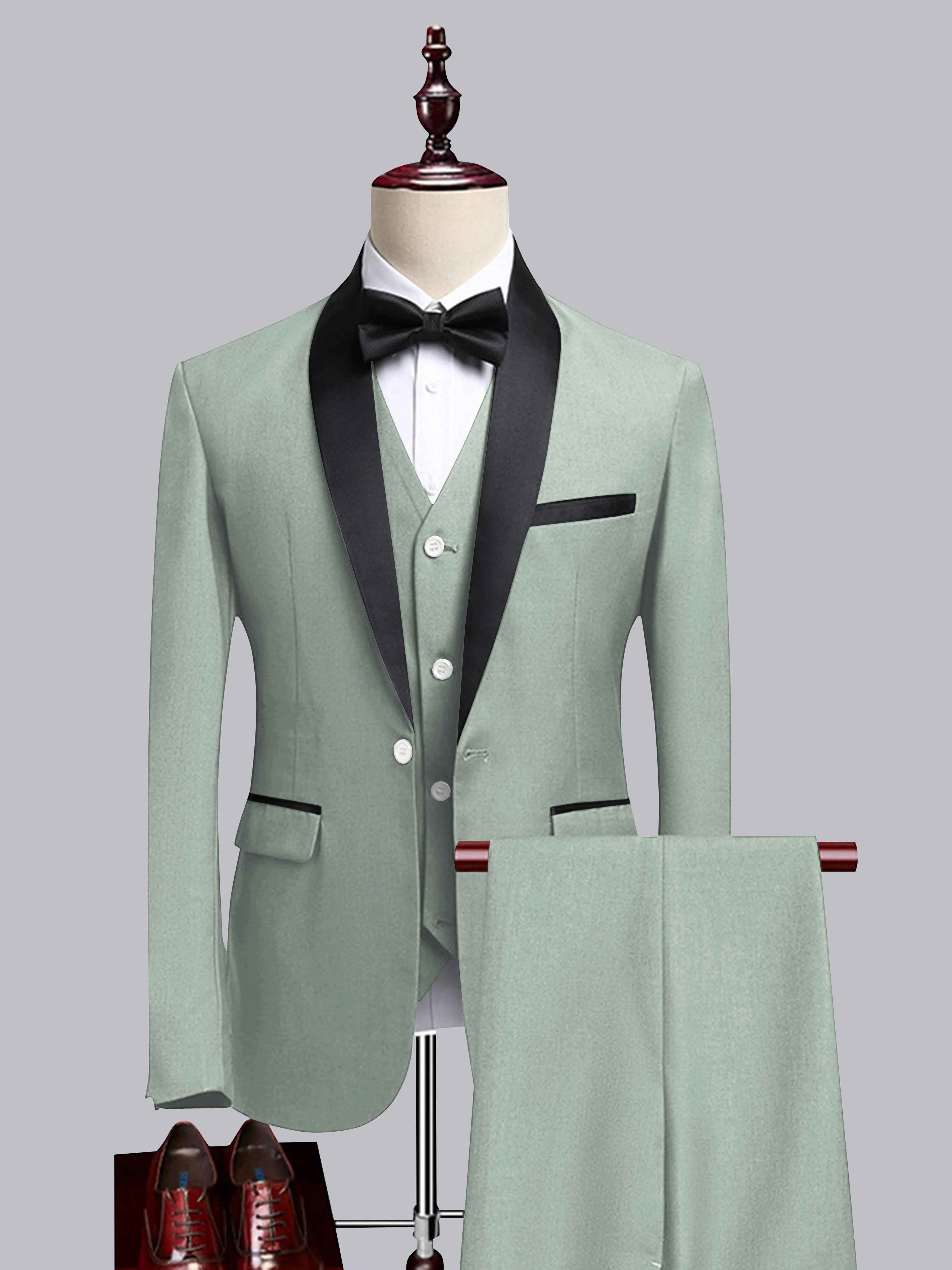 Modern Men's 3 Pieces Contrast Trim One Button Shawl Lapel Guest Suit