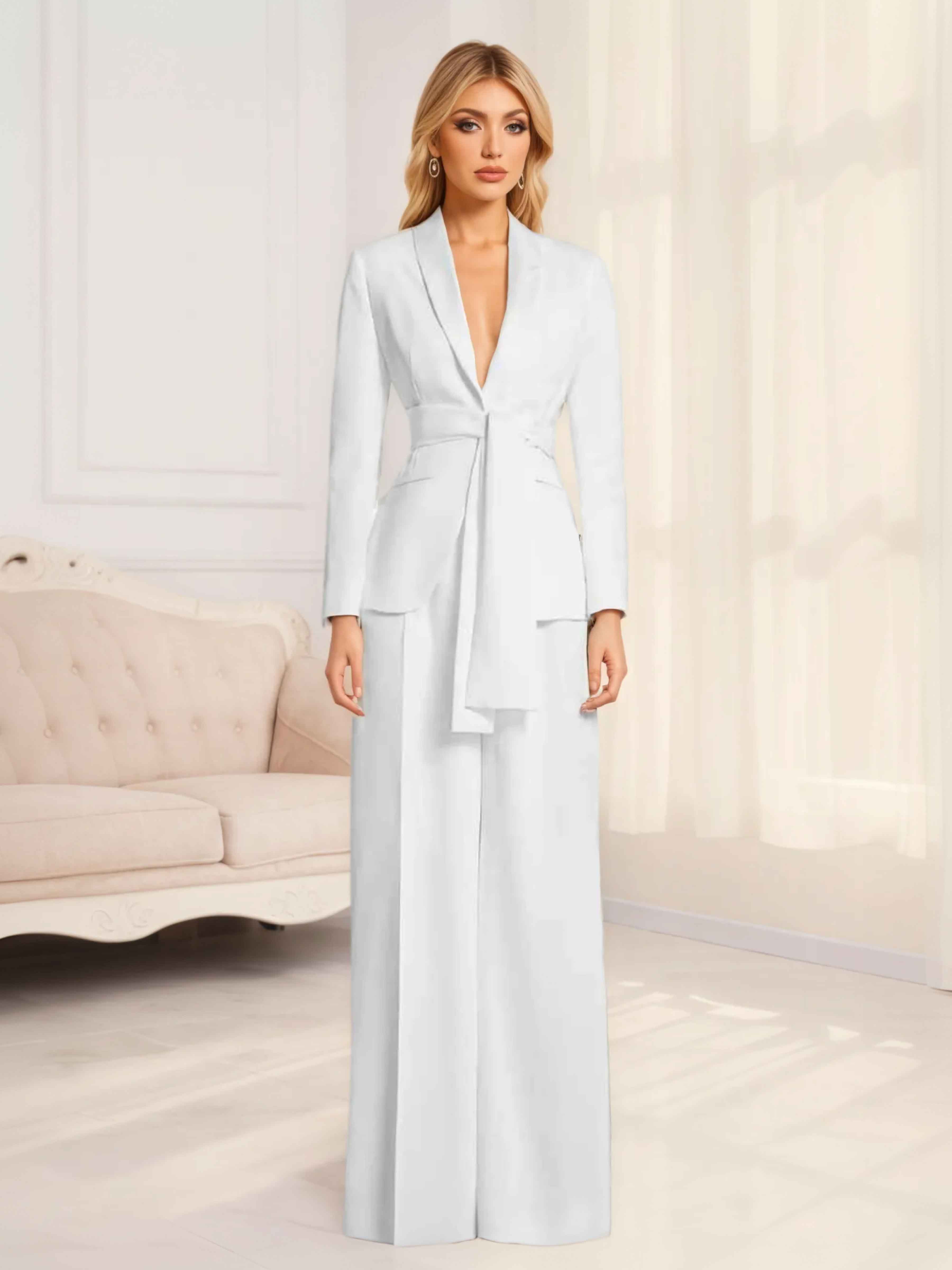 Fashion Women's 2 Pieces Shawl Lapel Suit Set with Belt UK