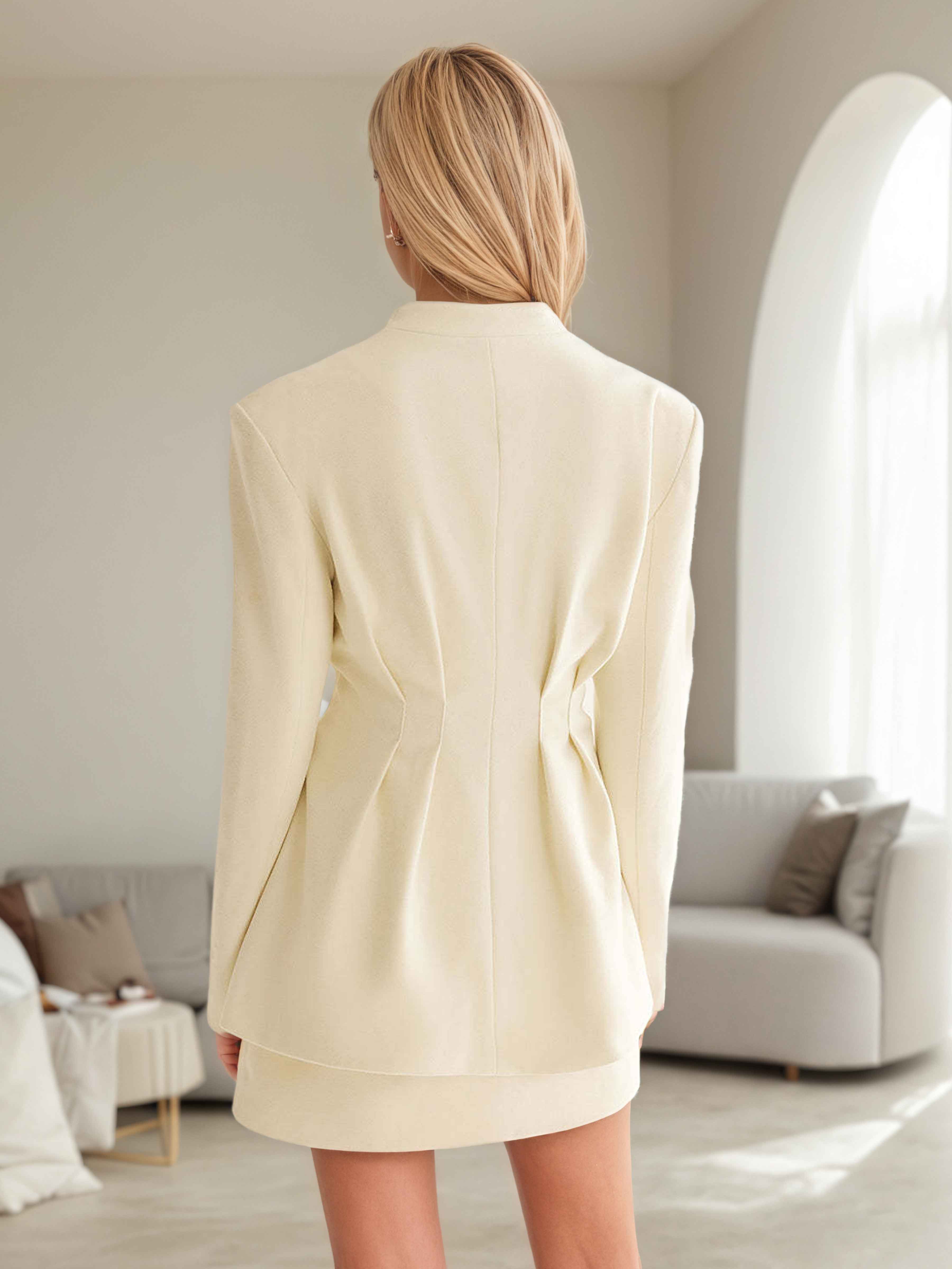 Fashionable Women's Pleated 5-Button Waisted Jacket UK