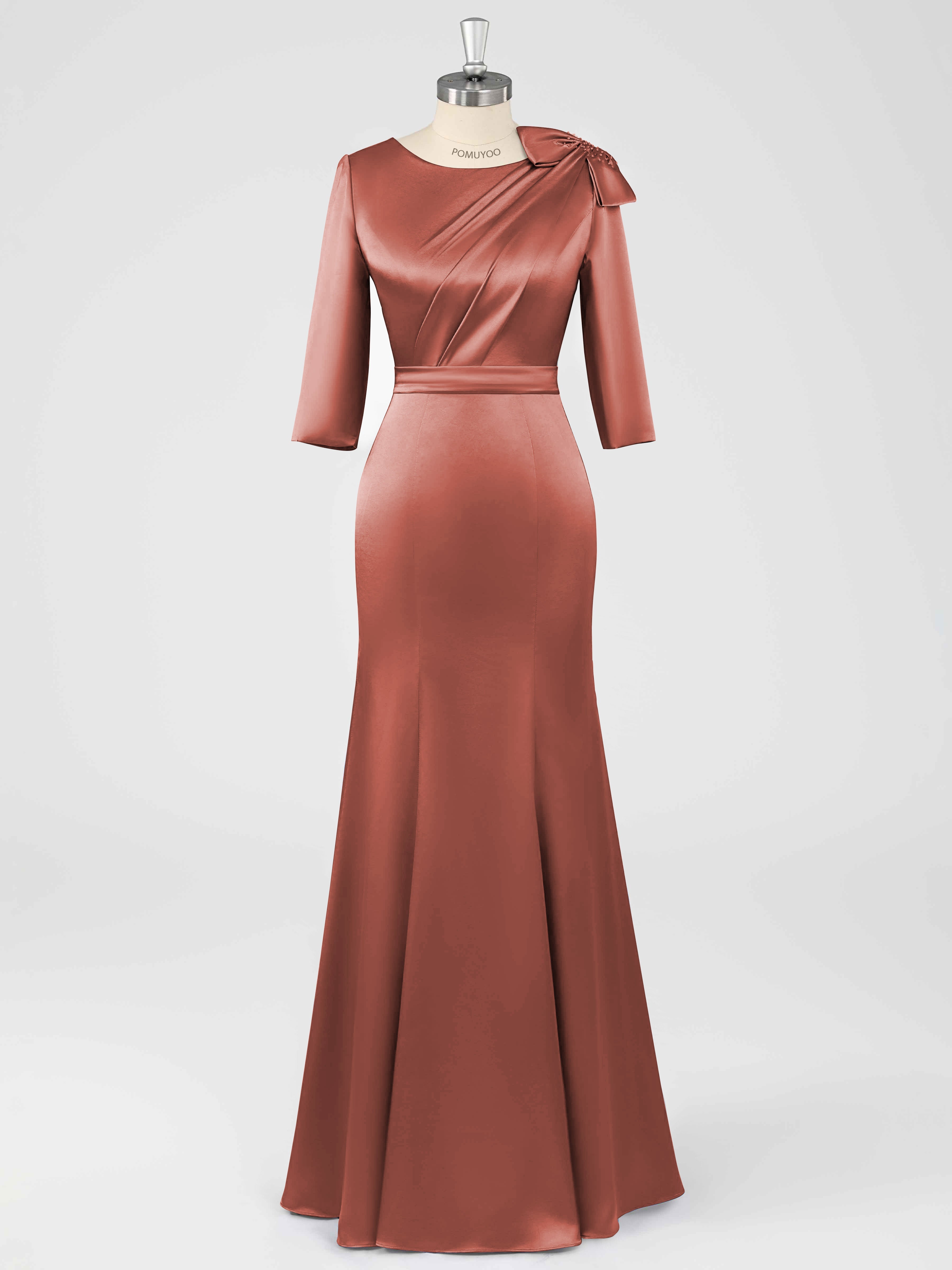 Fiammetta Elegant Mermaid Pleated Long Satin Mother of the Bride Dresses