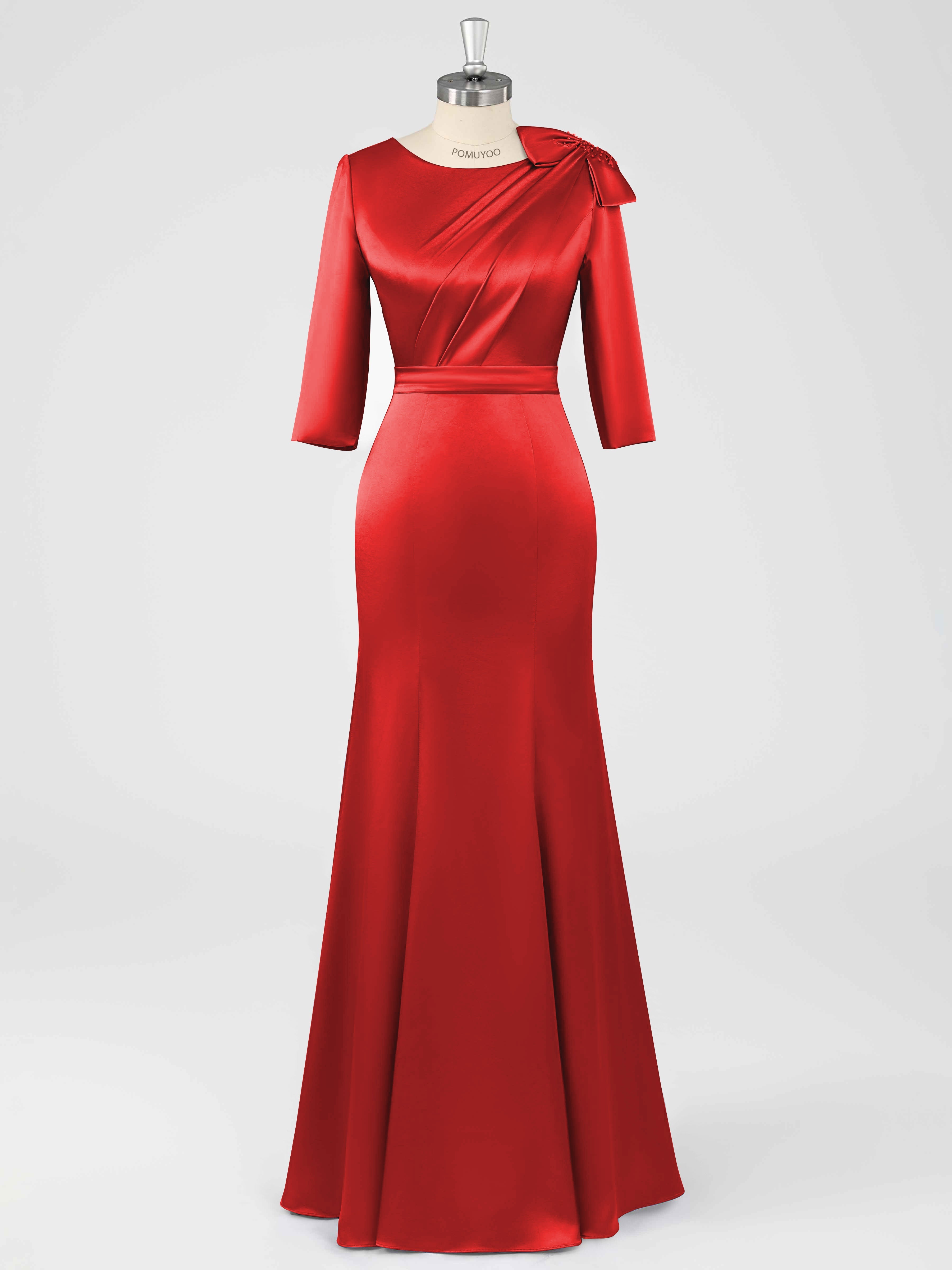 Fiammetta Elegant Mermaid Pleated Long Satin Mother of the Bride Dresses