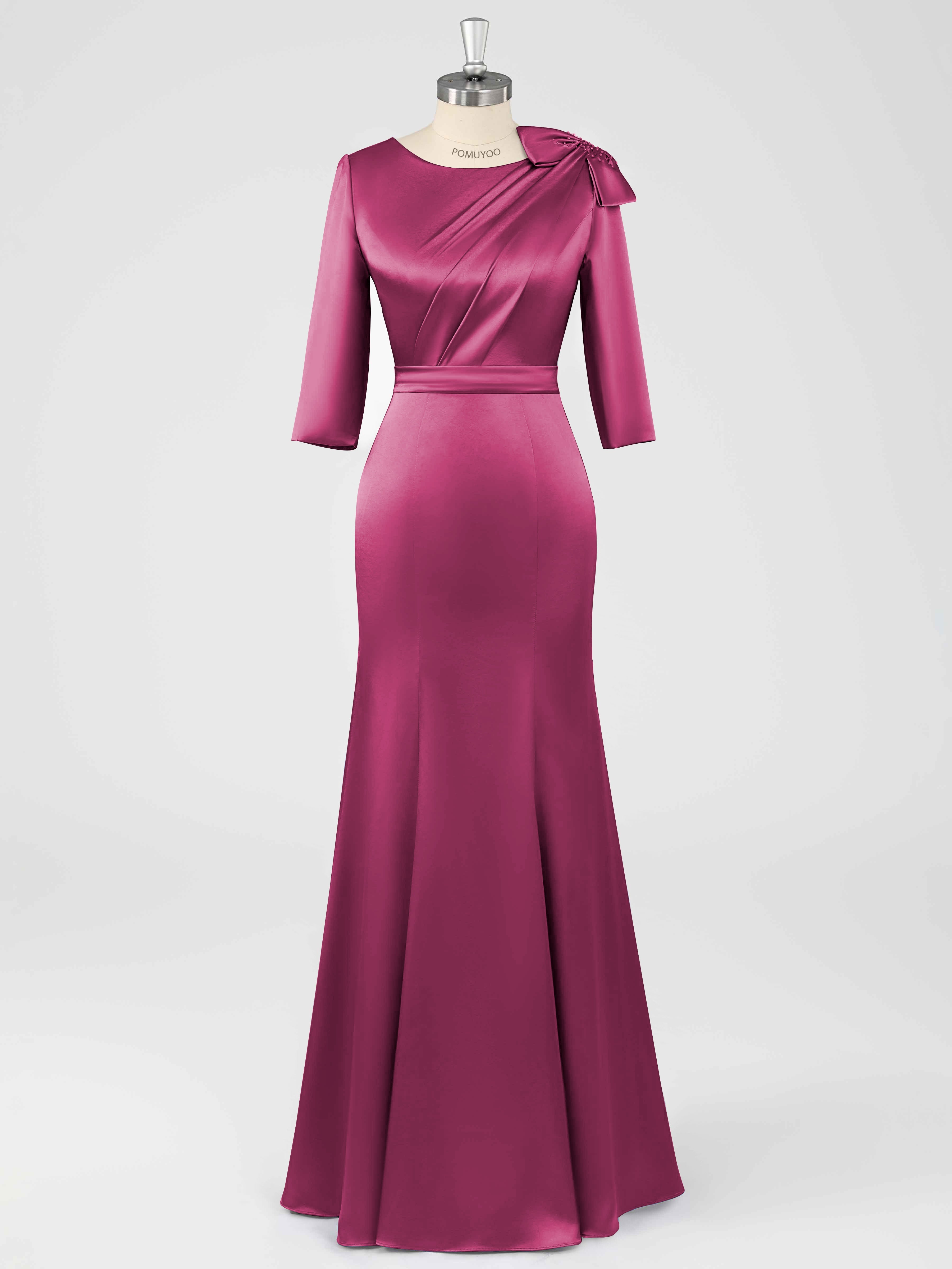 Fiammetta Elegant Mermaid Pleated Long Satin Mother of the Bride Dresses