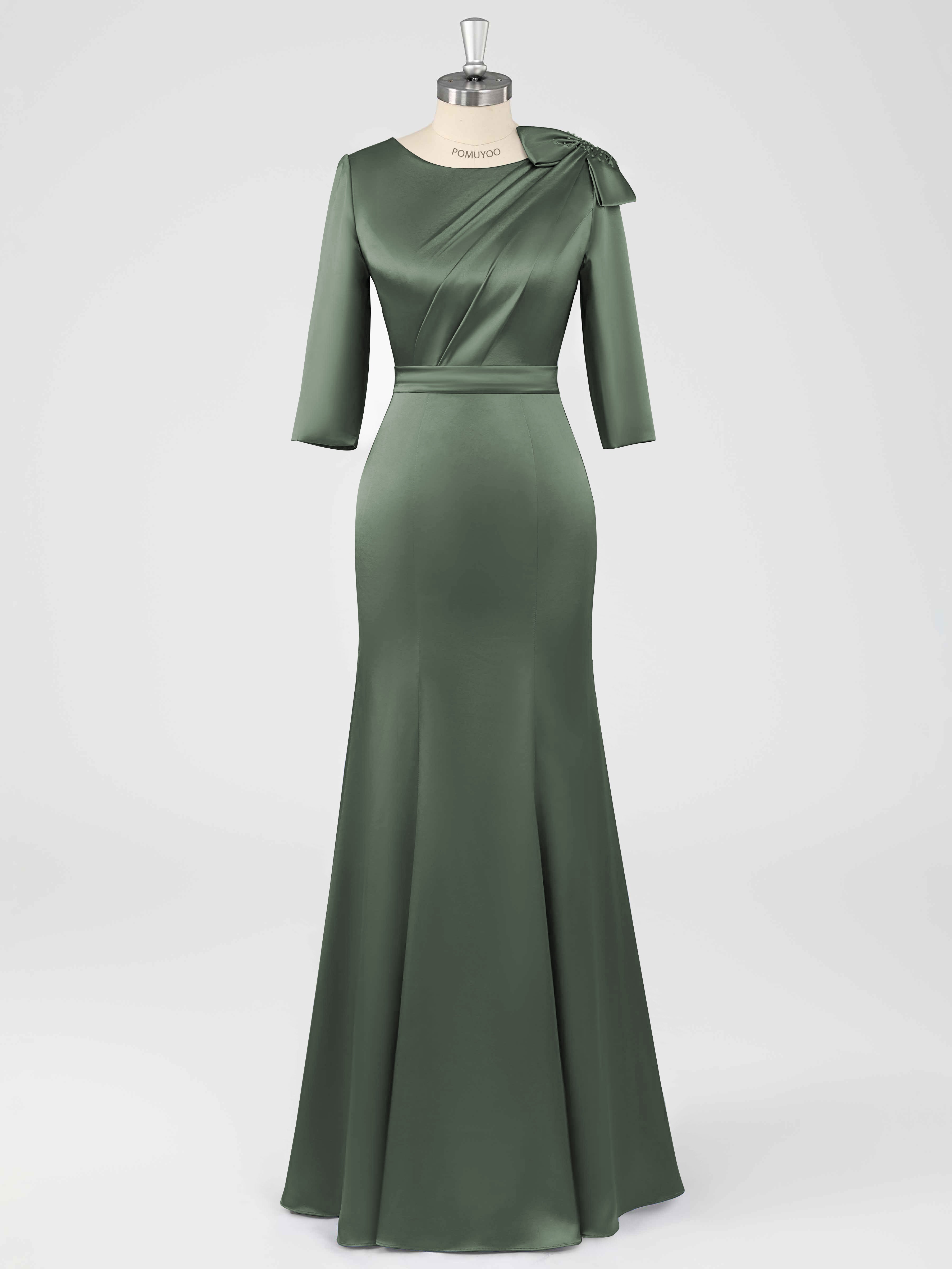 Fiammetta Elegant Mermaid Pleated Long Satin Mother of the Bride Dresses