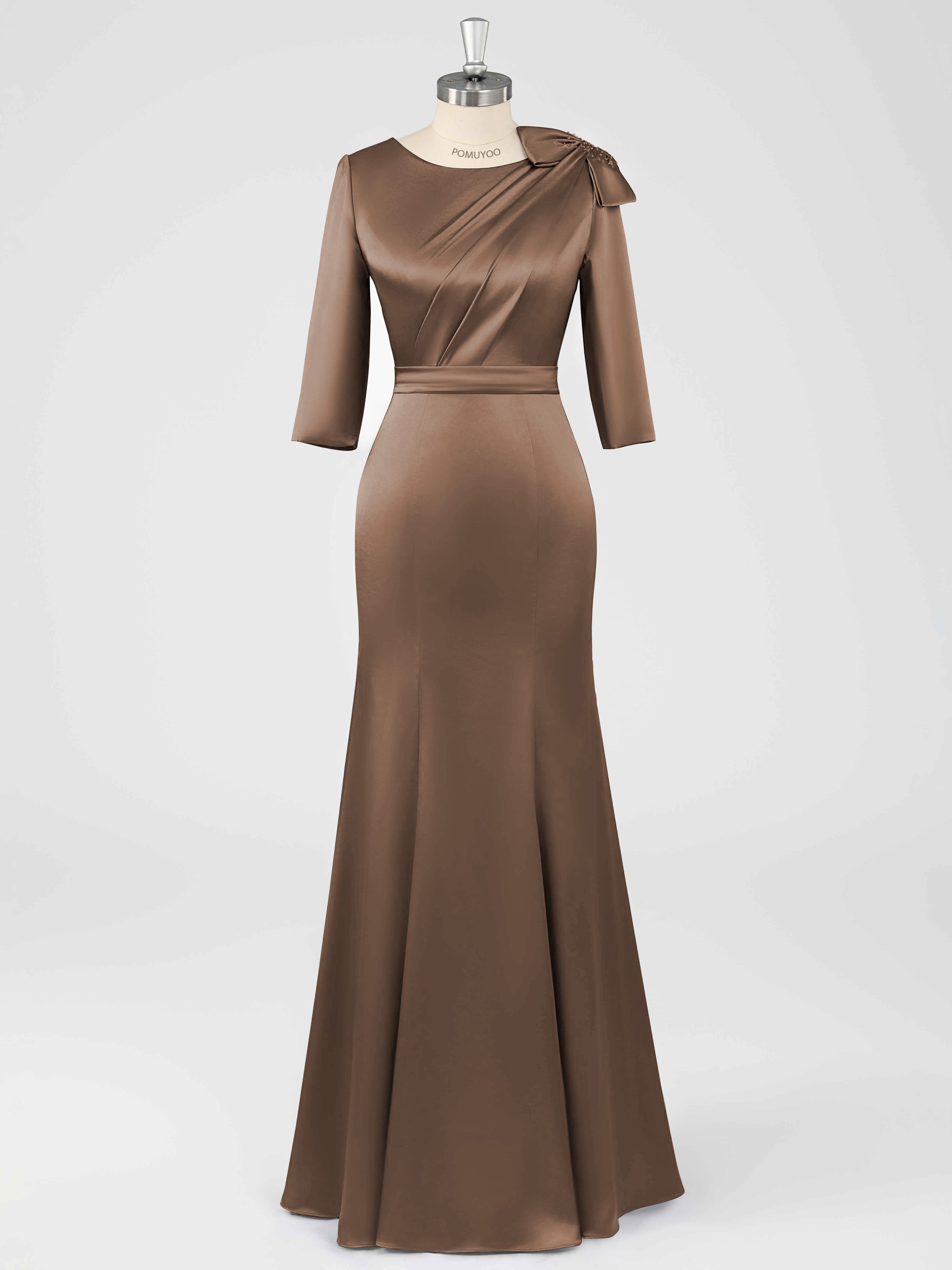 Fiammetta Elegant Mermaid Pleated Long Satin Mother of the Bride Dresses