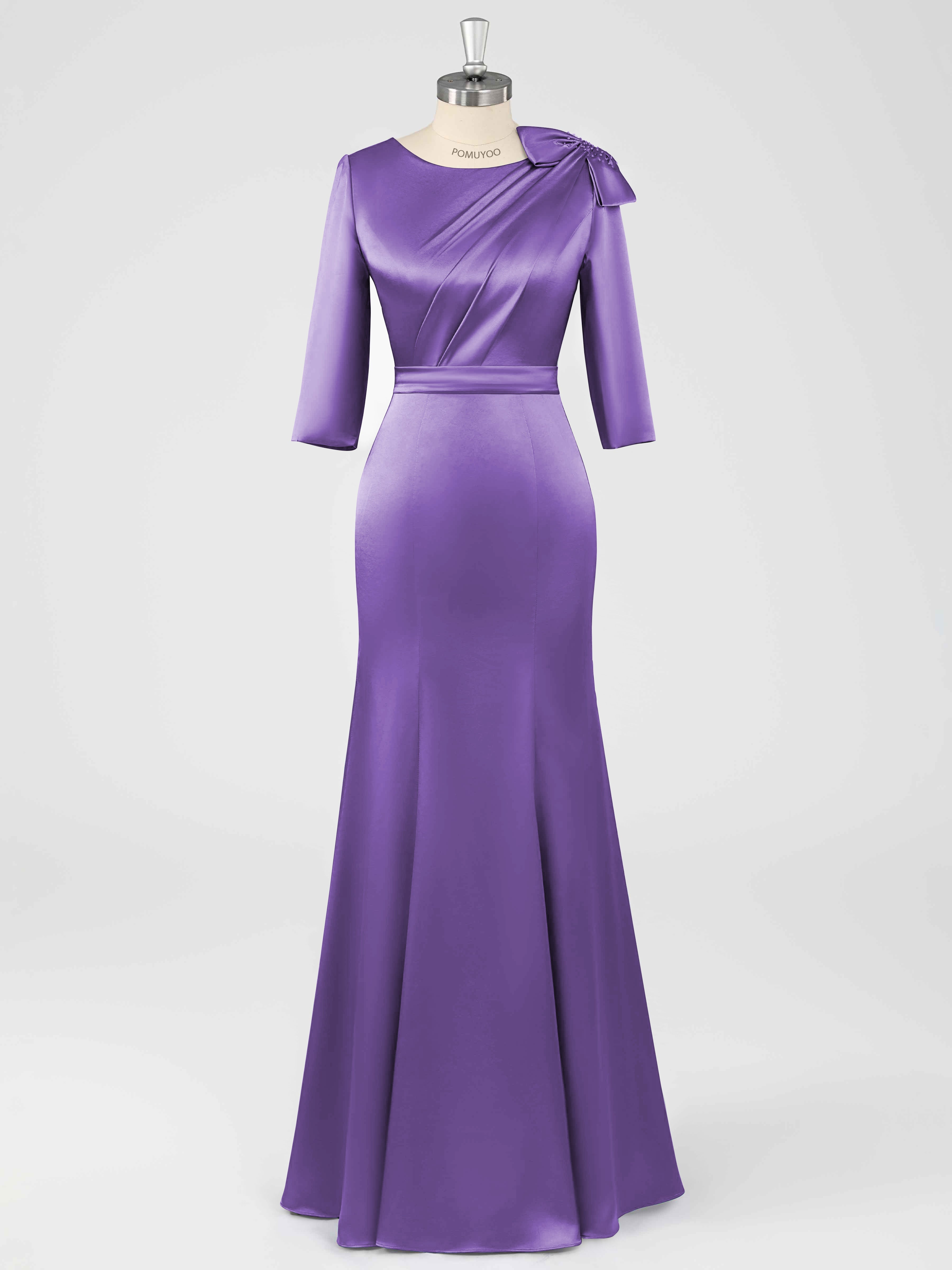 Fiammetta Elegant Mermaid Pleated Long Satin Mother of the Bride Dresses