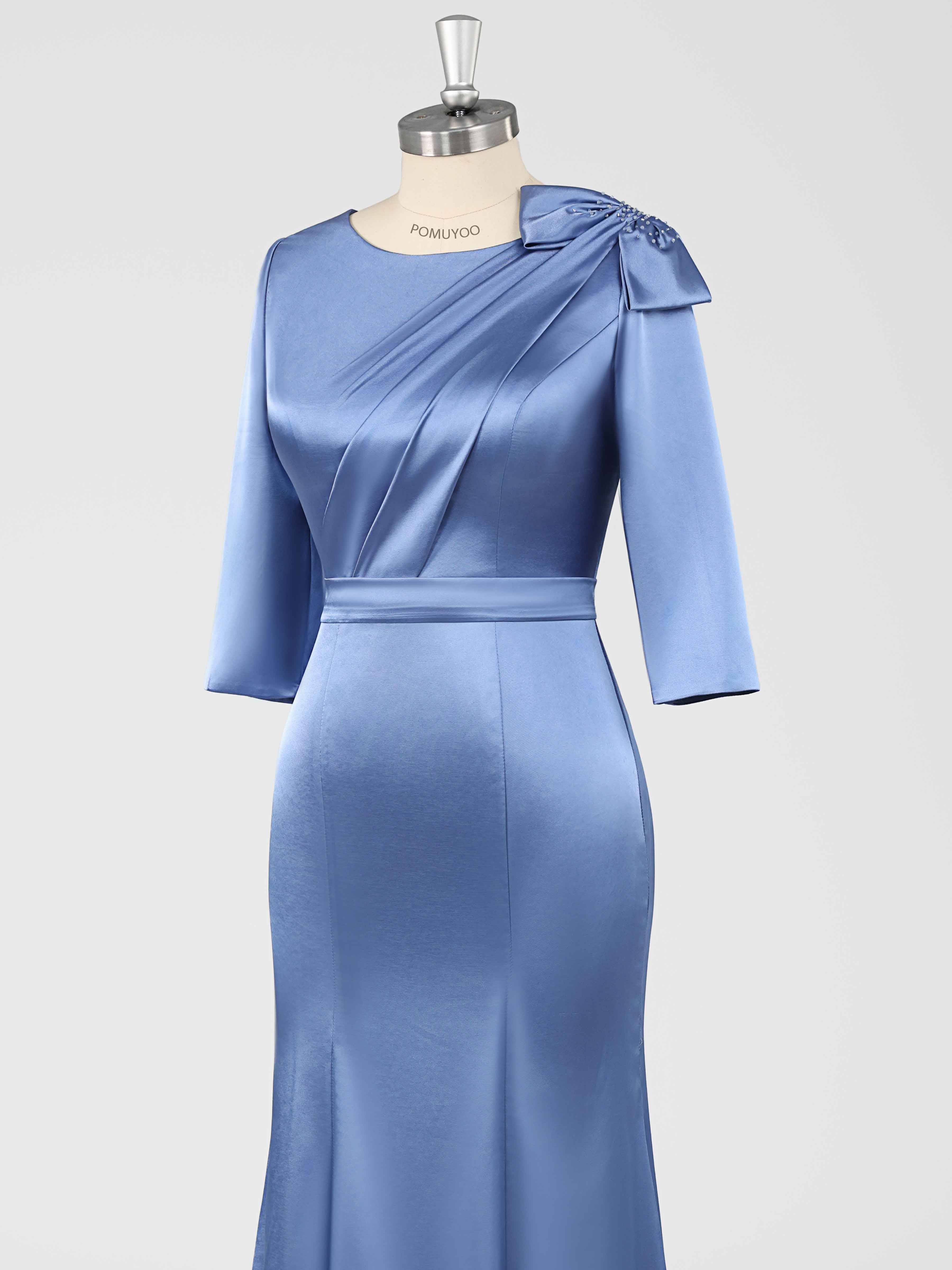 Fiammetta Elegant Mermaid Pleated Long Satin Mother of the Bride Dresses