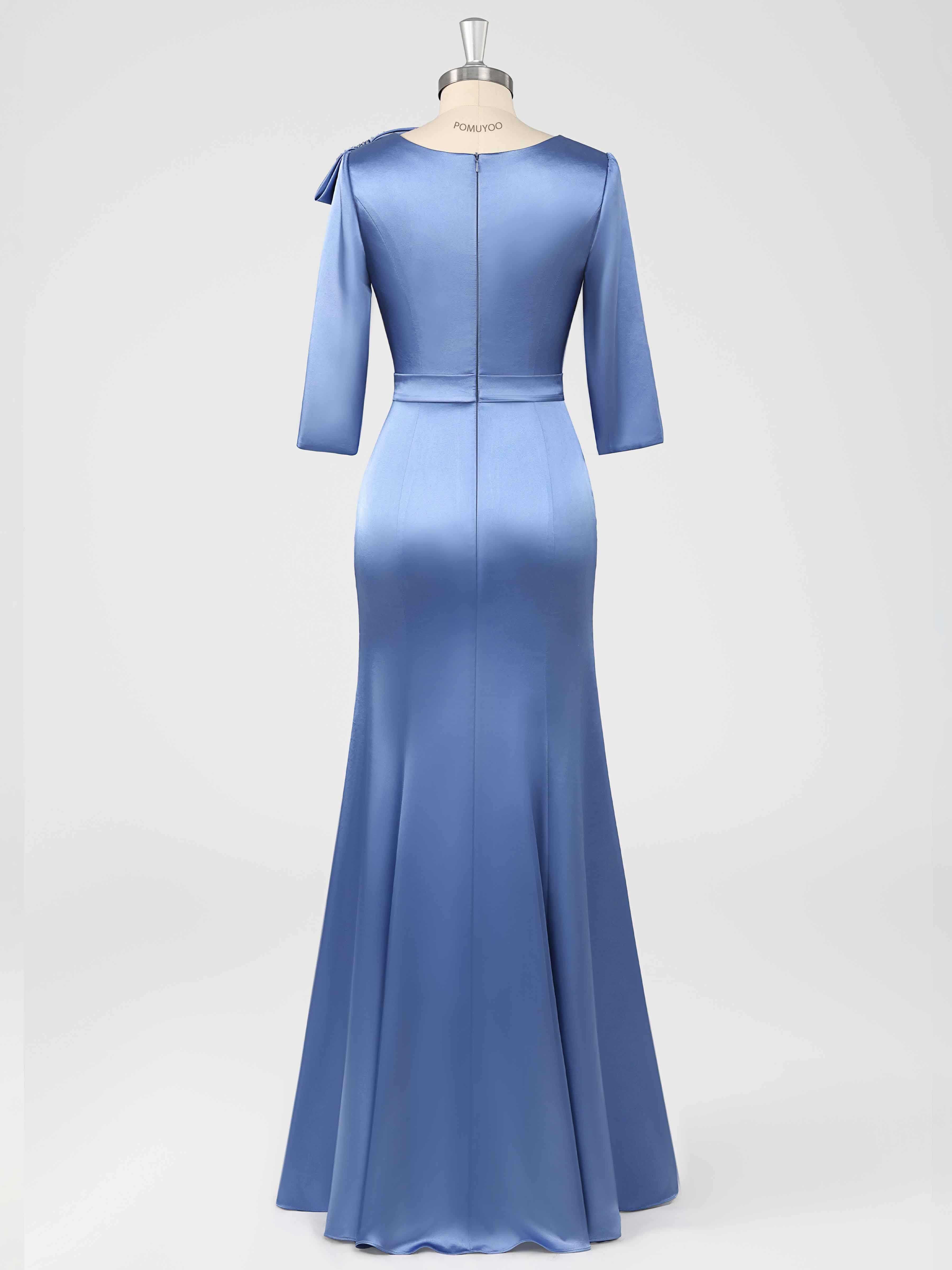 Fiammetta Elegant Mermaid Pleated Long Satin Mother of the Bride Dresses