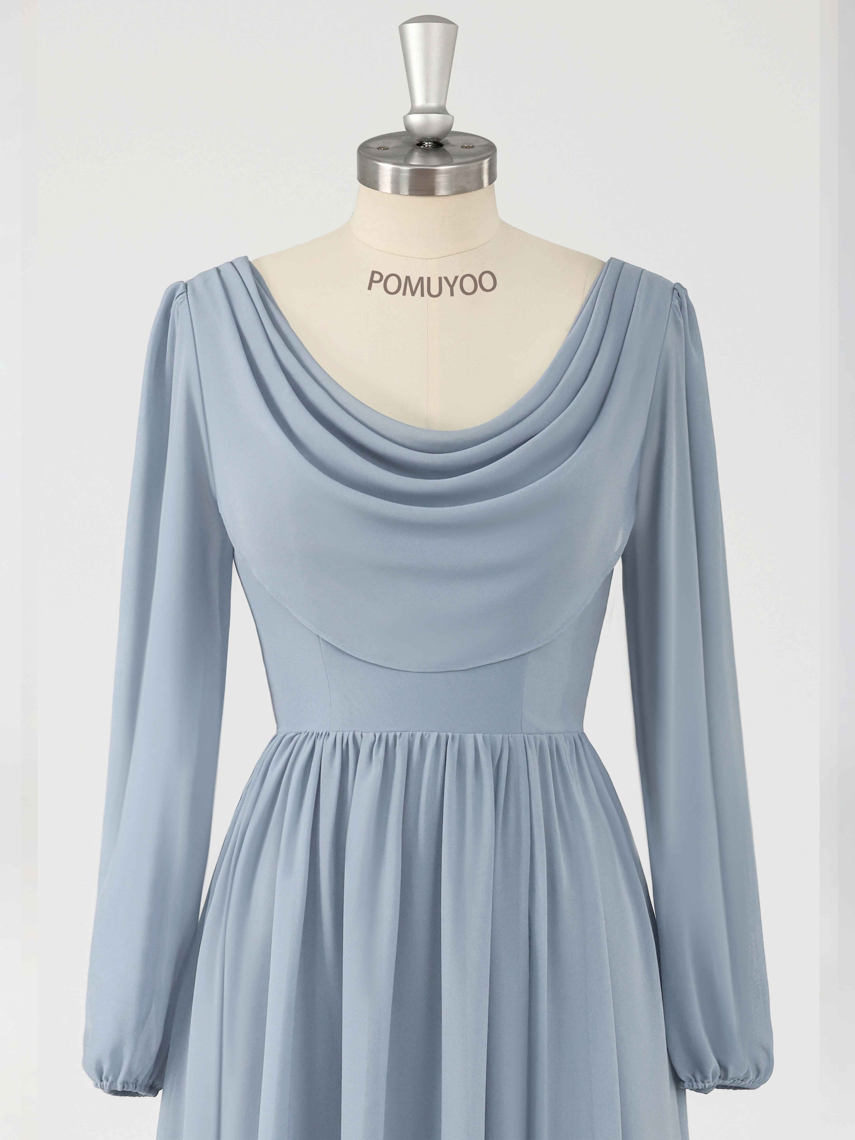 Flattering A-Line Cowl Slit Floor Length Chiffon Bridesmaid Dresses UK