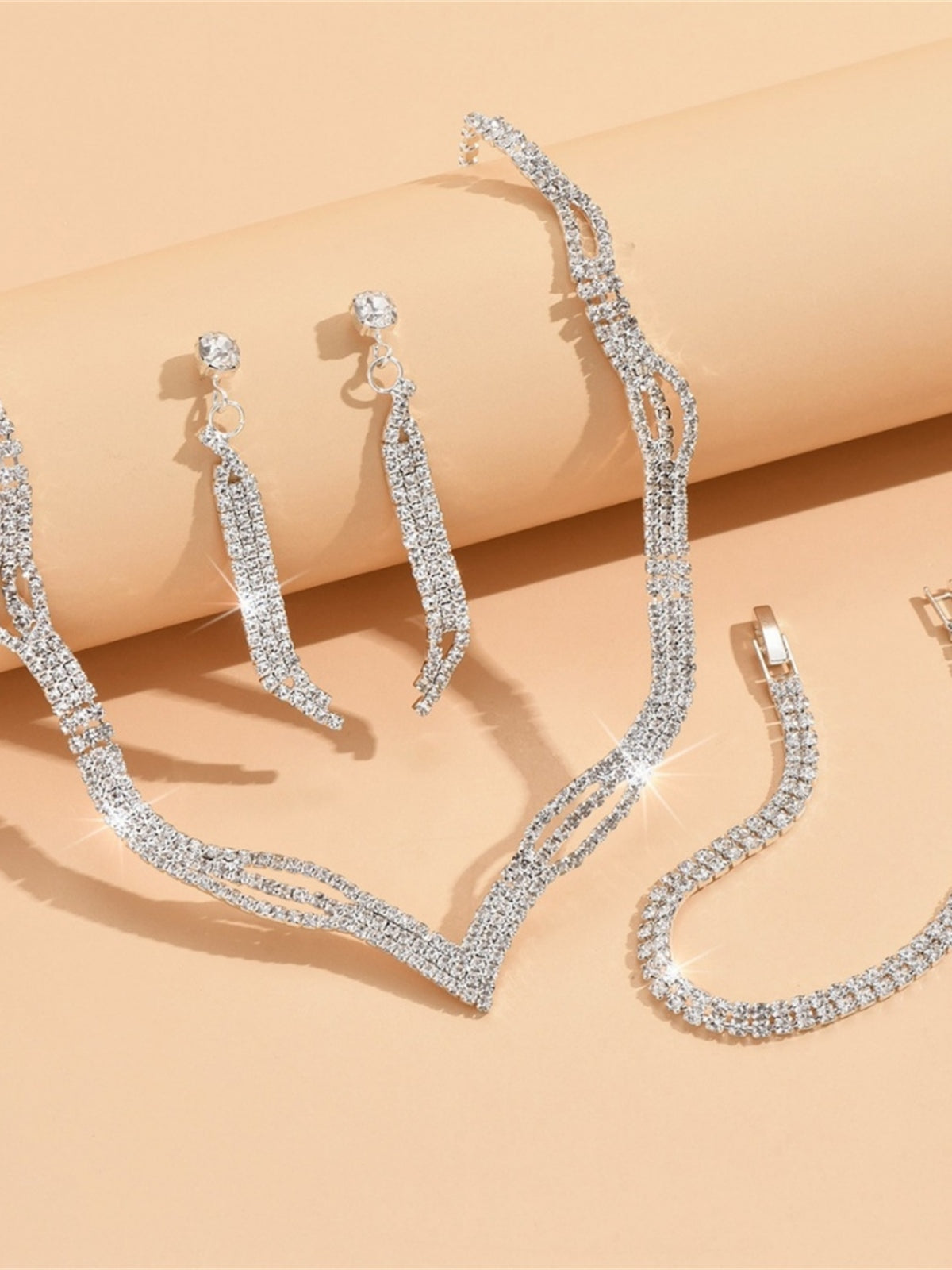 Four Piece Silver Crystal Bridal Set