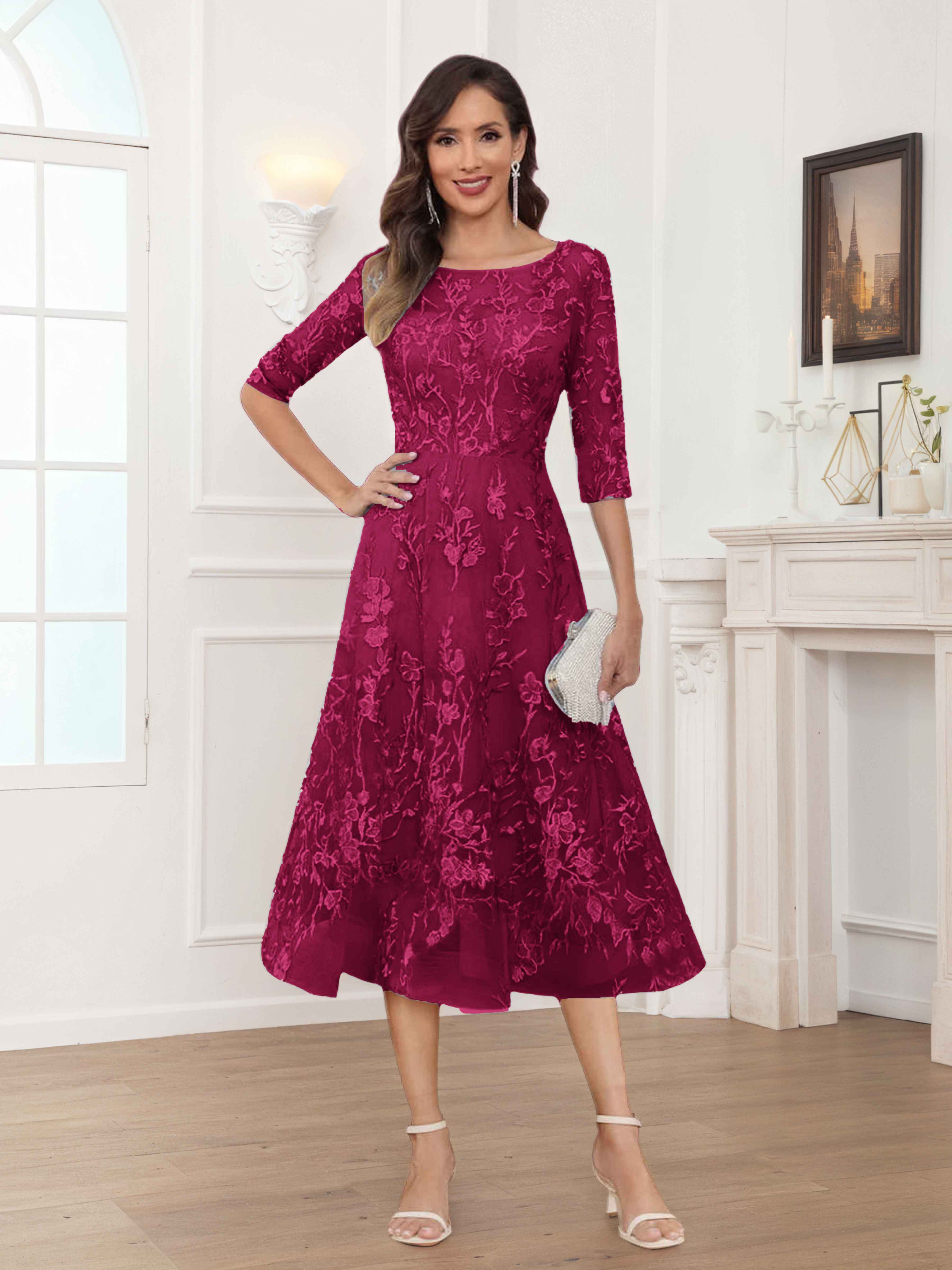 Pax Dreamy A-Line Illusion Lace Tea Length Mother of The Bride Dresses