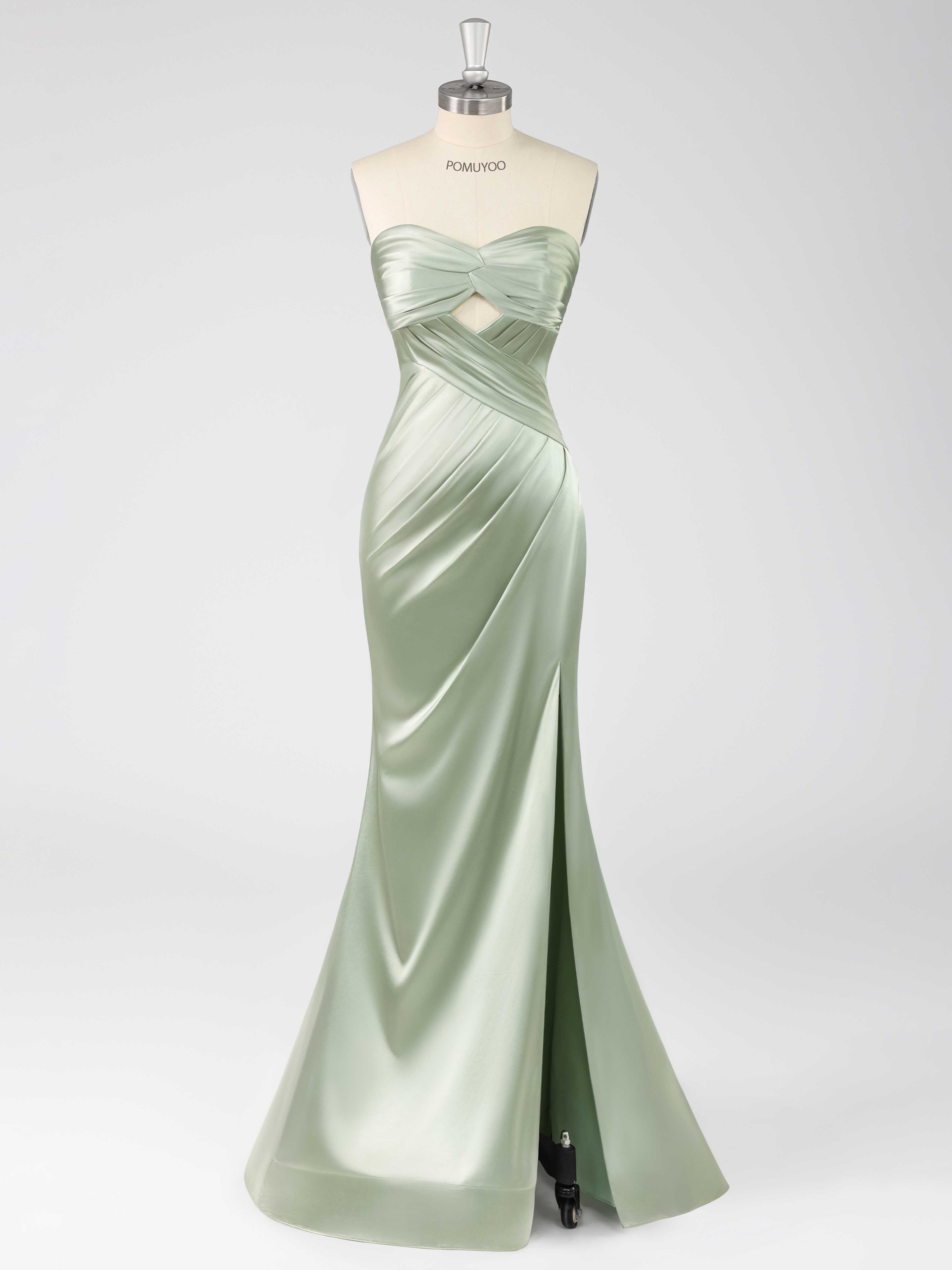 Glamorous Mermaid Sweetheart Ruched Long Satin Prom Dress with Slit UK