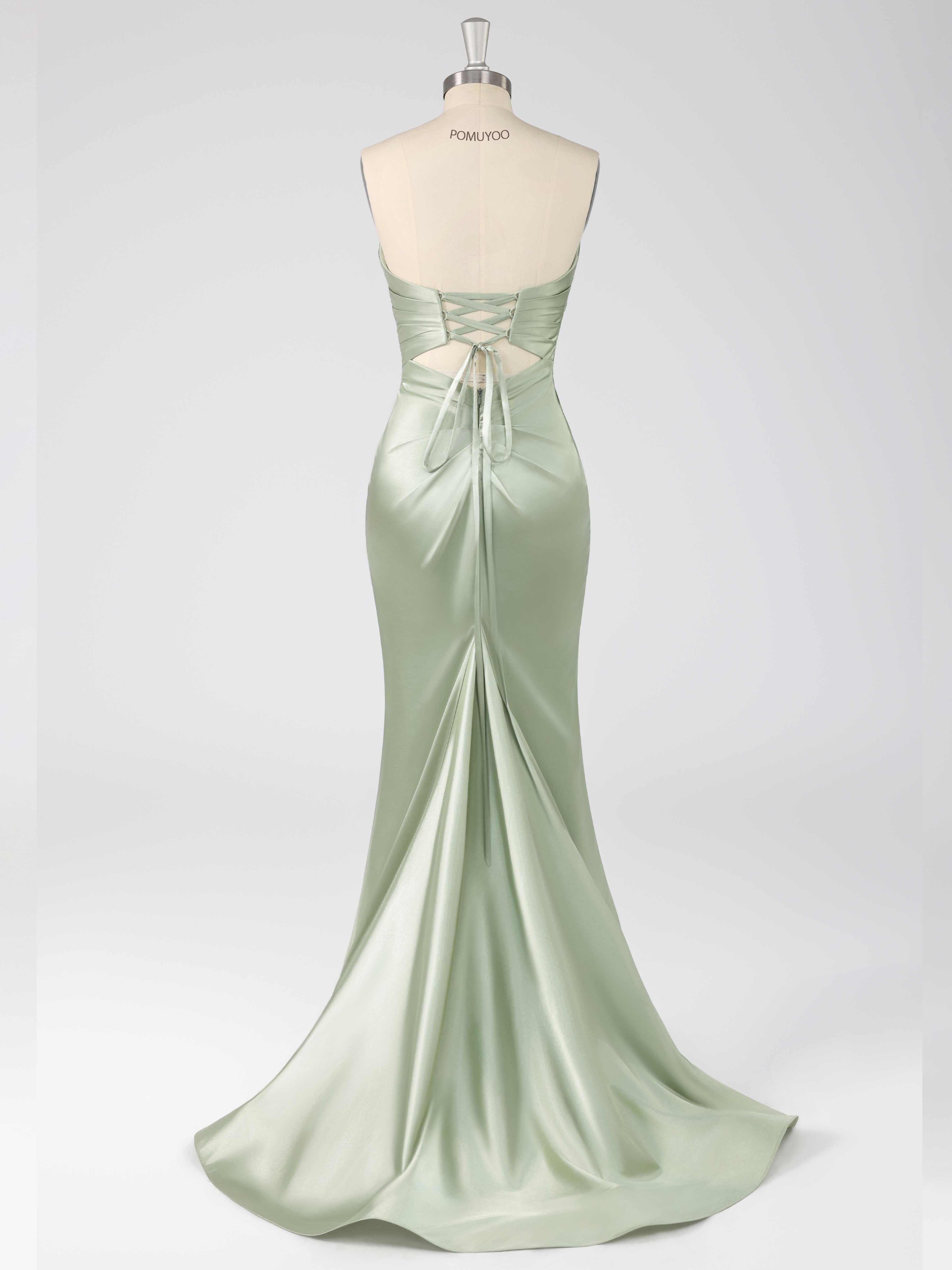 Glamorous Mermaid Sweetheart Ruched Long Satin Prom Dress with Slit UK