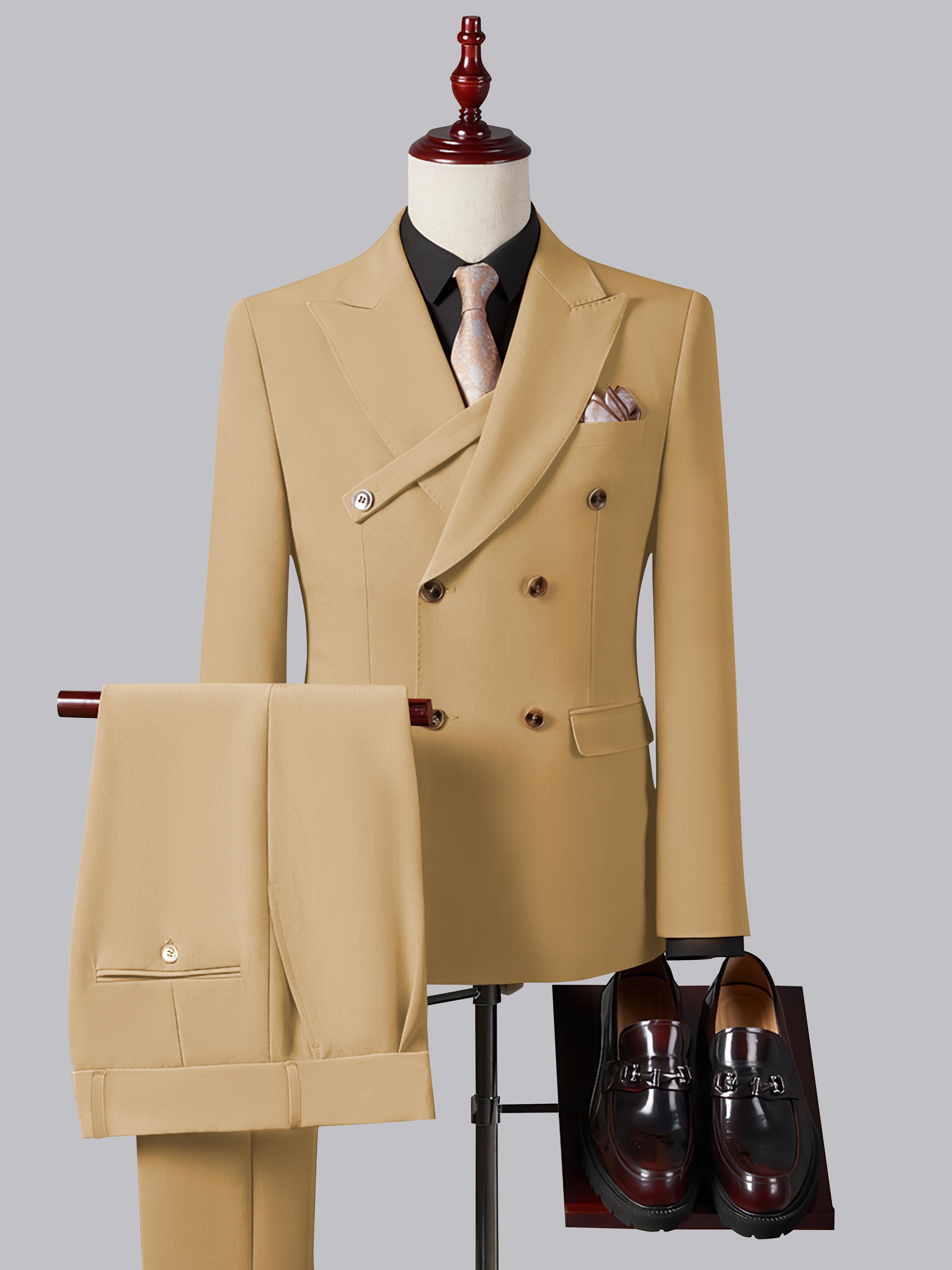 Refined Slim Fit Double Breasted Men's 2 Pieces Peak Lapel Suit with Strap