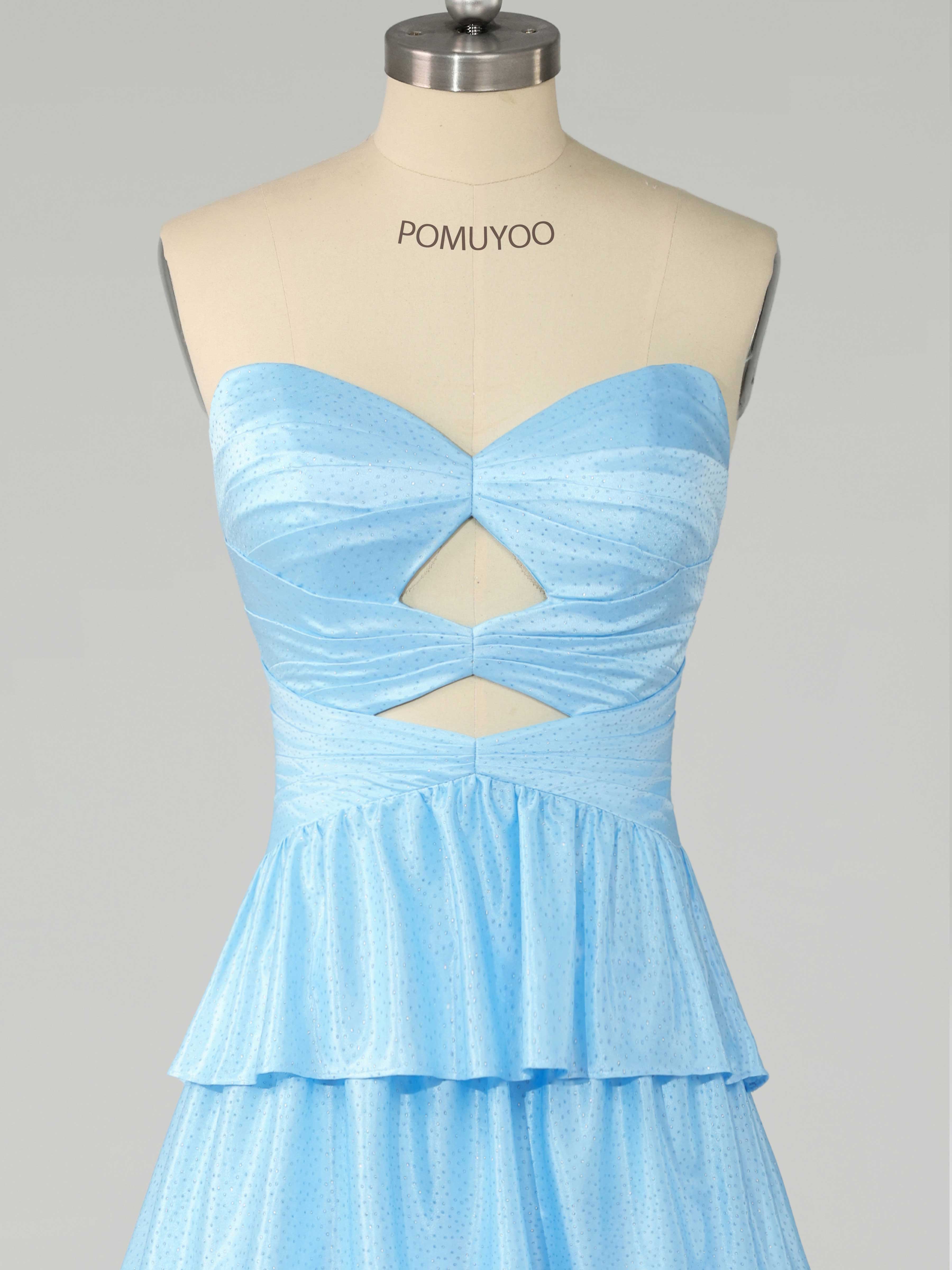 Graceful A-Line Sweetheart Tiered Sweep Train Beading Satin Prom Dresses UK