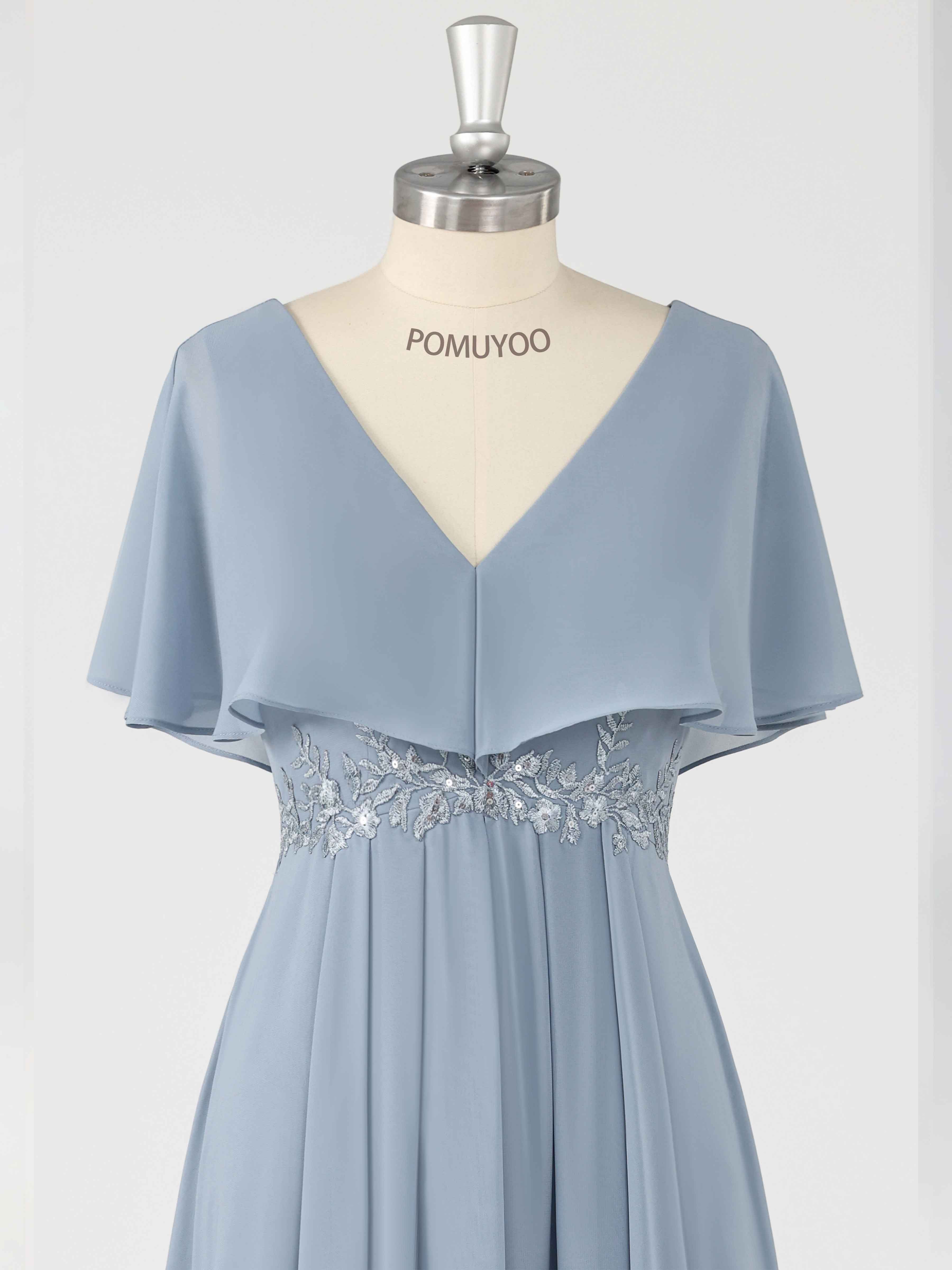 Elegant V Neck Appliques Tea Length Chiffon Mother of the Bride Dresses UK