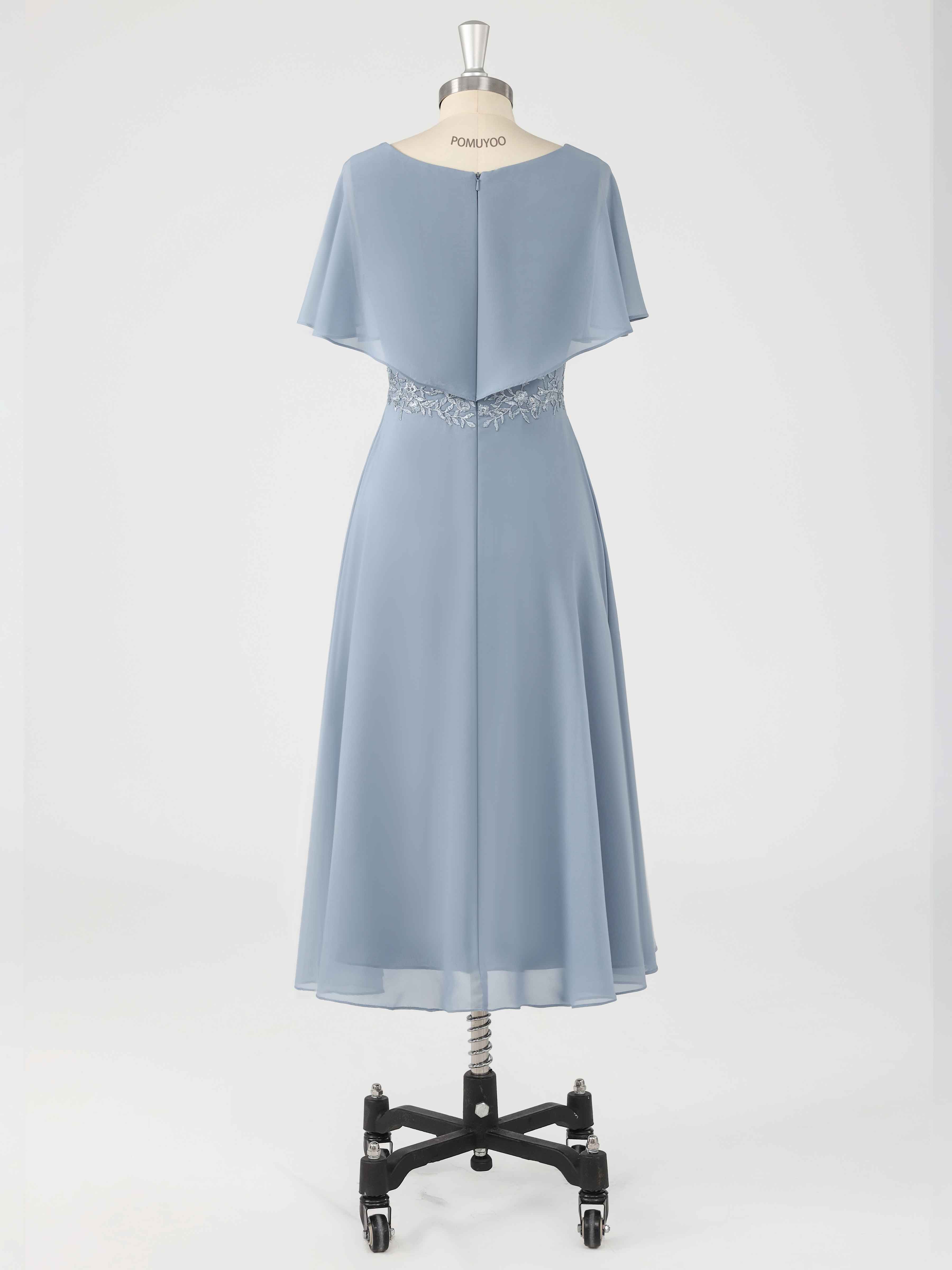 Elegant V Neck Appliques Tea Length Chiffon Mother of the Bride Dresses UK