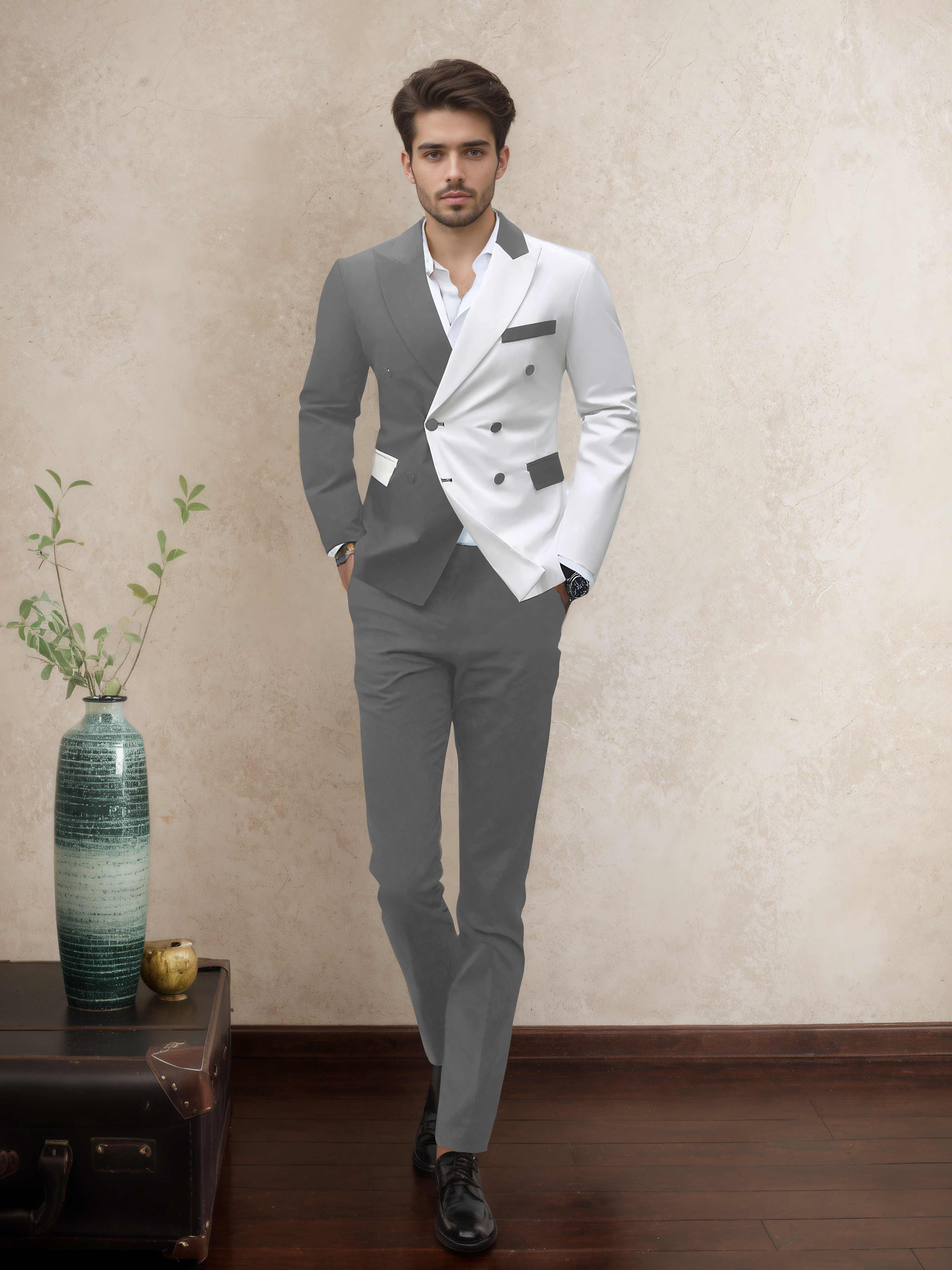 Sophisticated 2 Pieces Men’s Evening Suit Tailored Fit Double Breasted