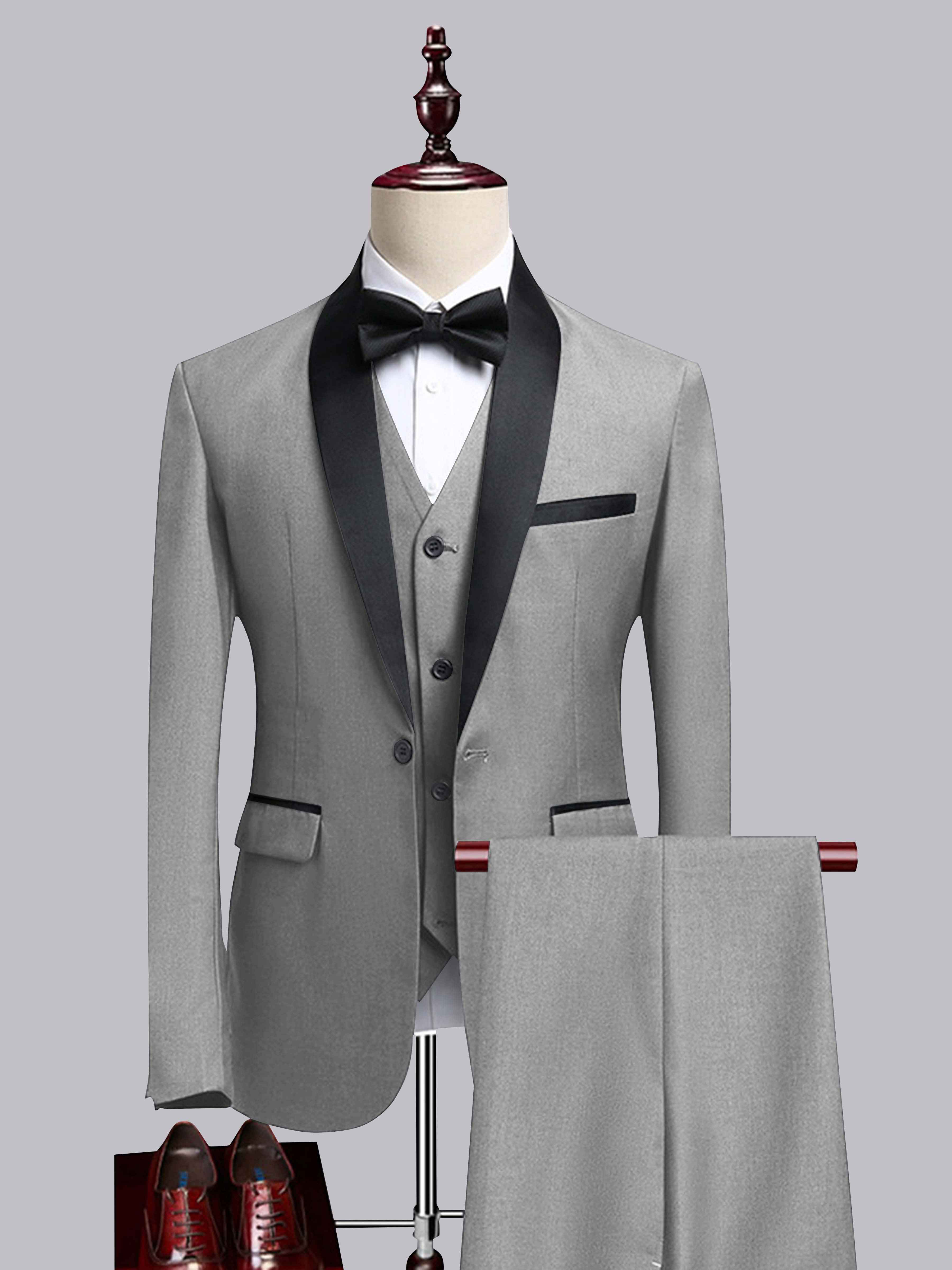 Modern Men's 3 Pieces Contrast Trim One Button Shawl Lapel Guest Suit