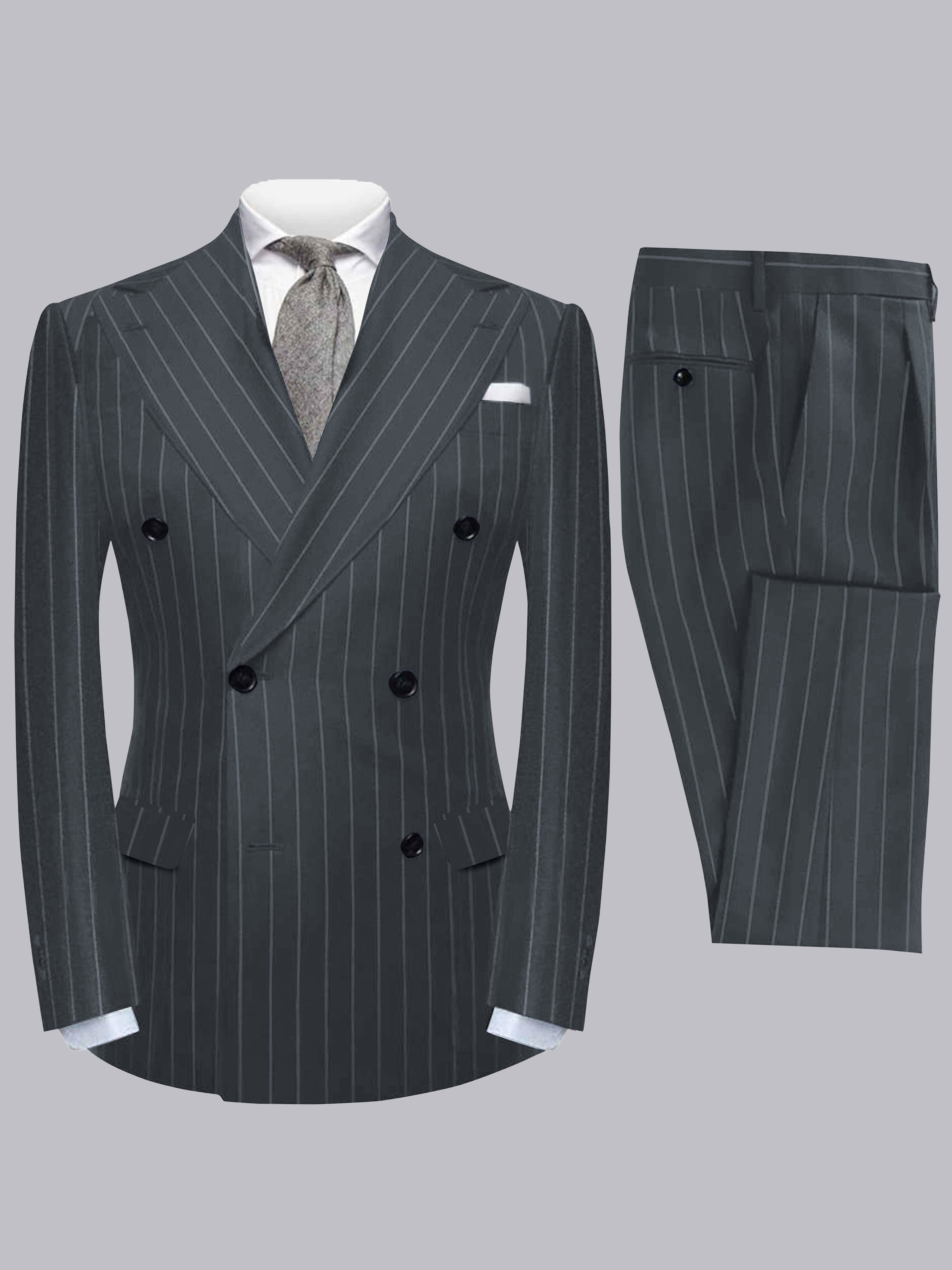 Modern Men's 2 Pieces Peak Lapel Double Breasted Stripe Business Formal Suit