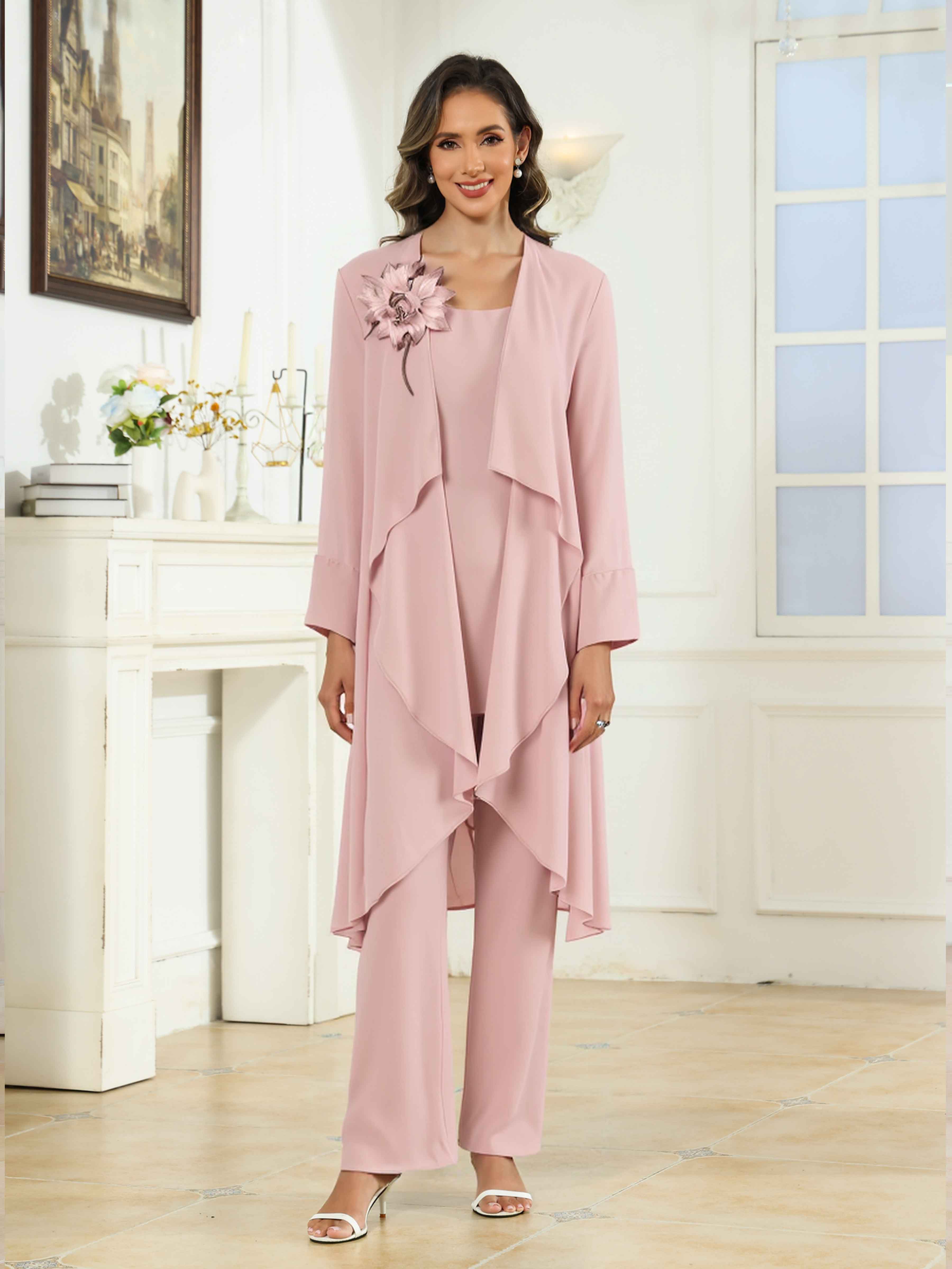 Hedda Elegant 3 Pieces Floral Chiffon Mother of the Bride Pantsuit