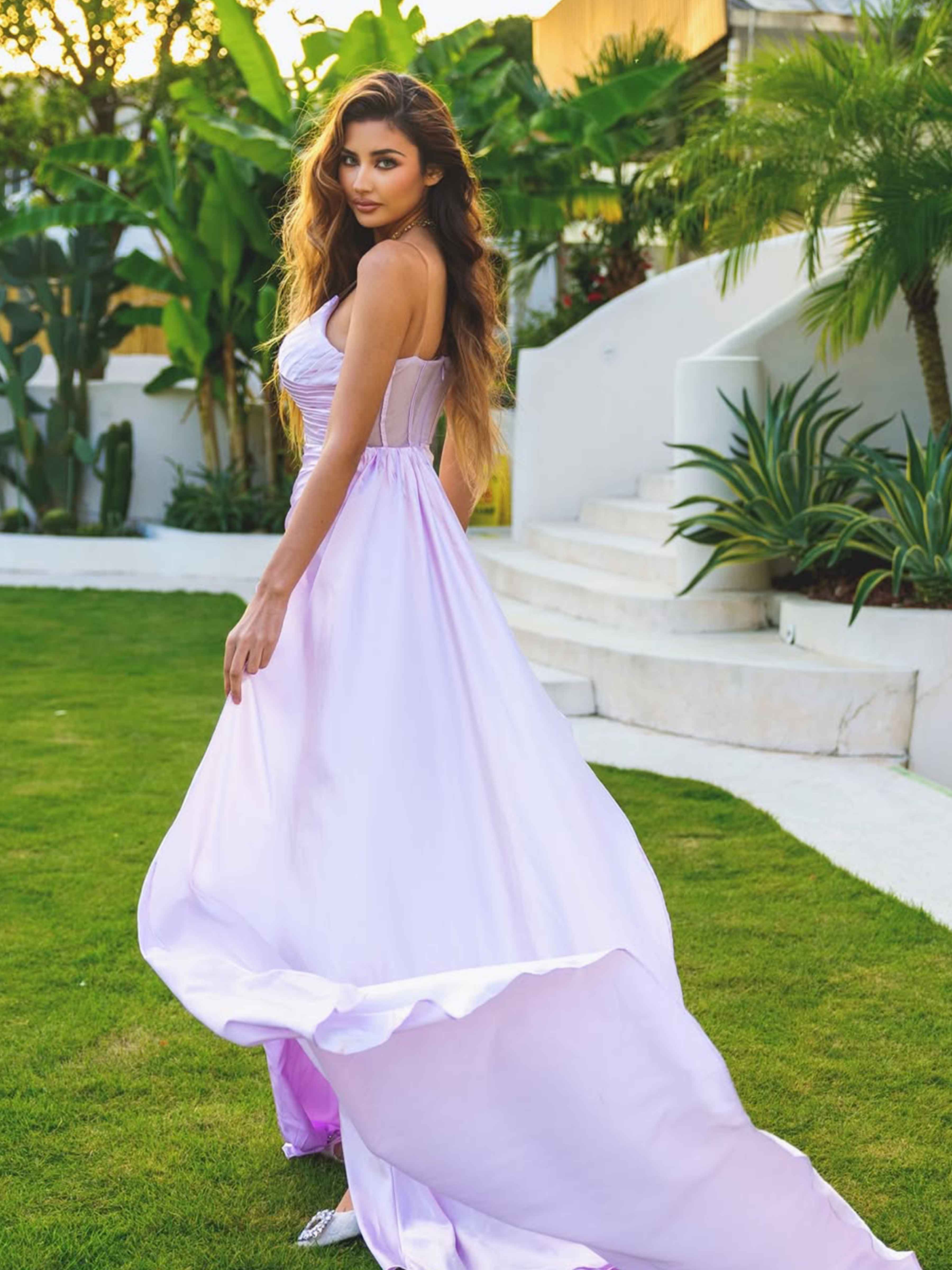 Ione Sexy Mermaid Pleated Slit Long Satin Bridesmaid Dresses