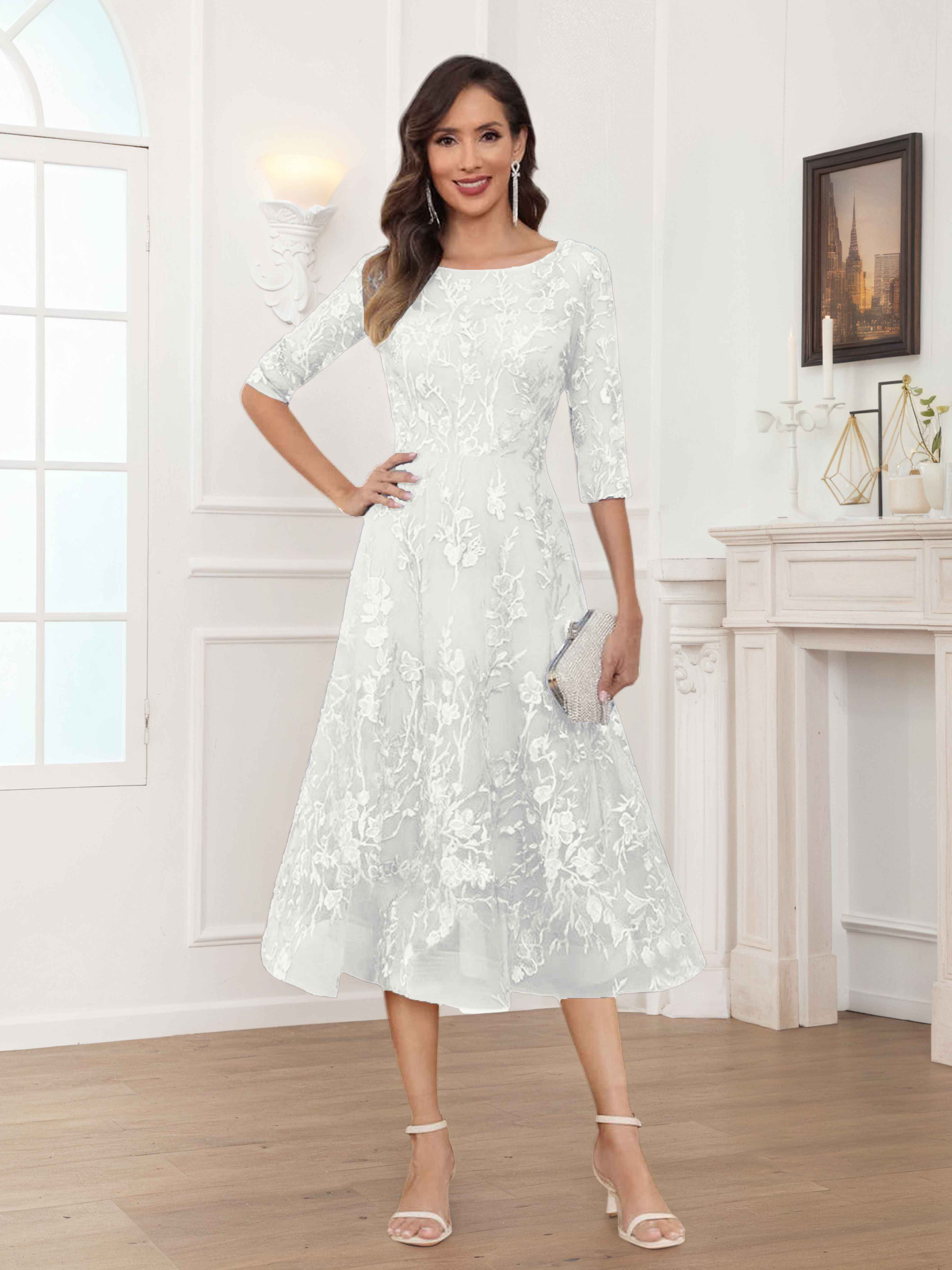 Pax Dreamy A-Line Illusion Lace Tea Length Mother of The Bride Dresses