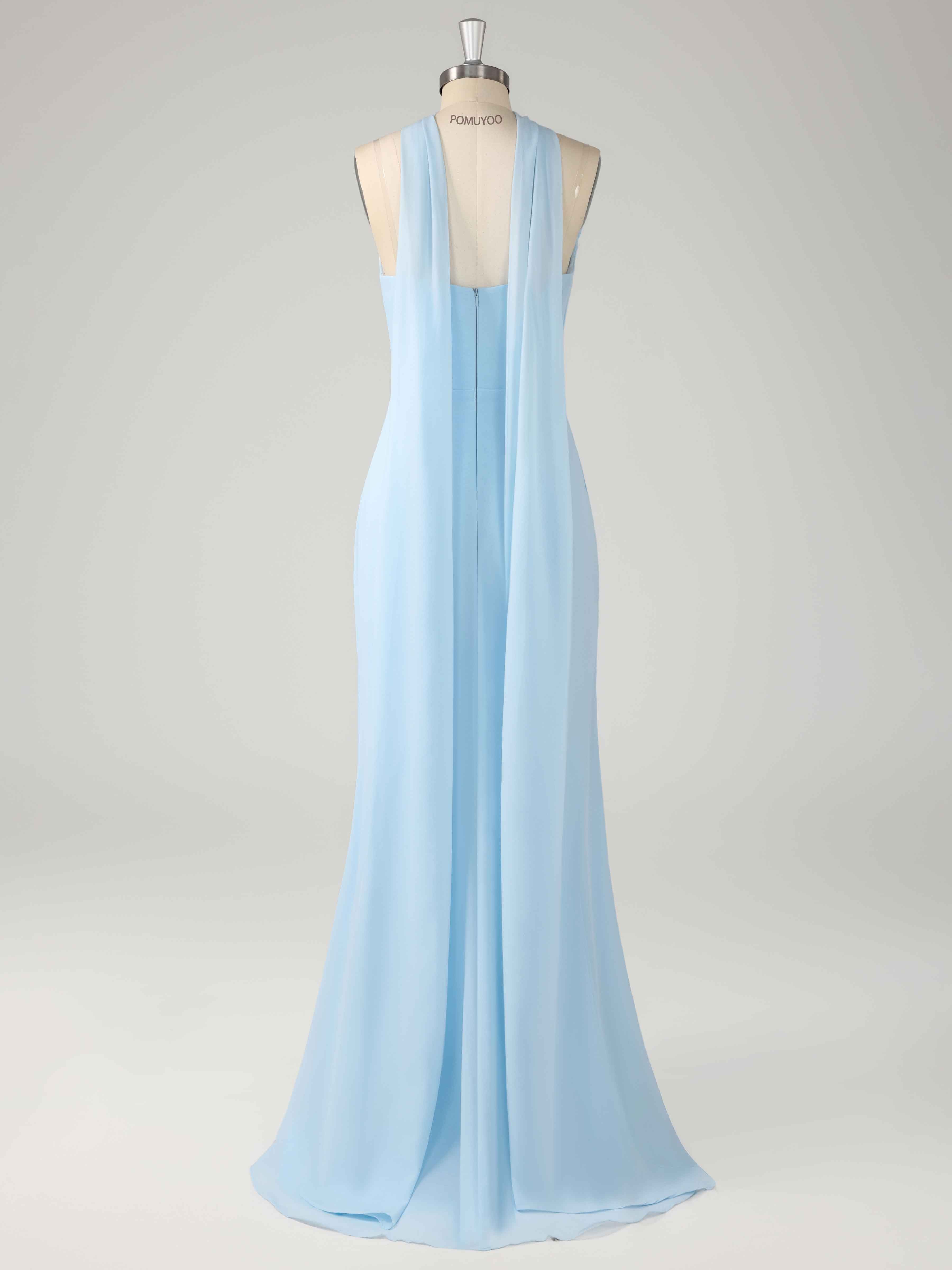 Jessamine Stunning Mermaid Strapless Pleated Long Chiffon Formal Dresses