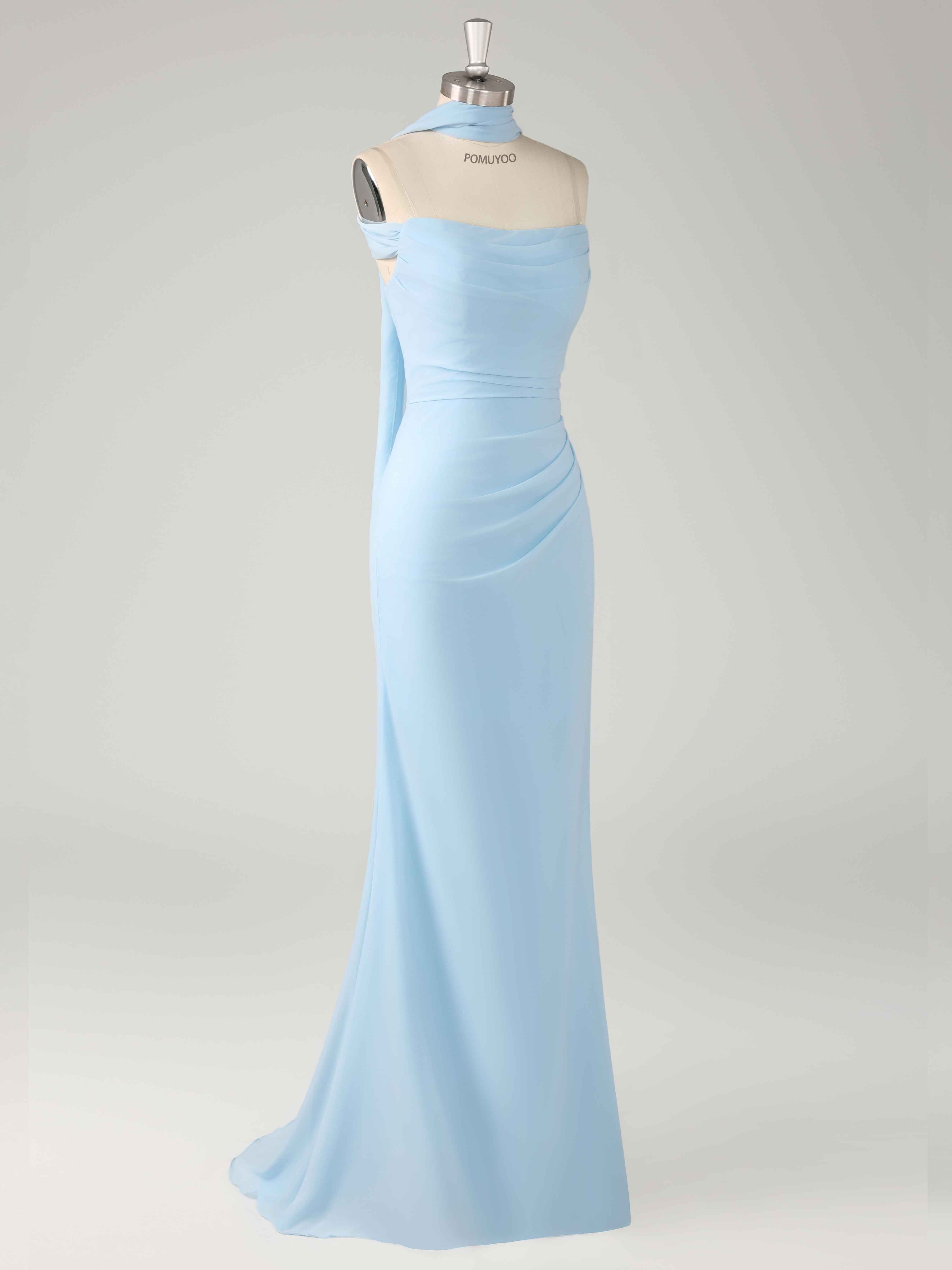 Jessamine Stunning Mermaid Strapless Pleated Long Chiffon Formal Dresses