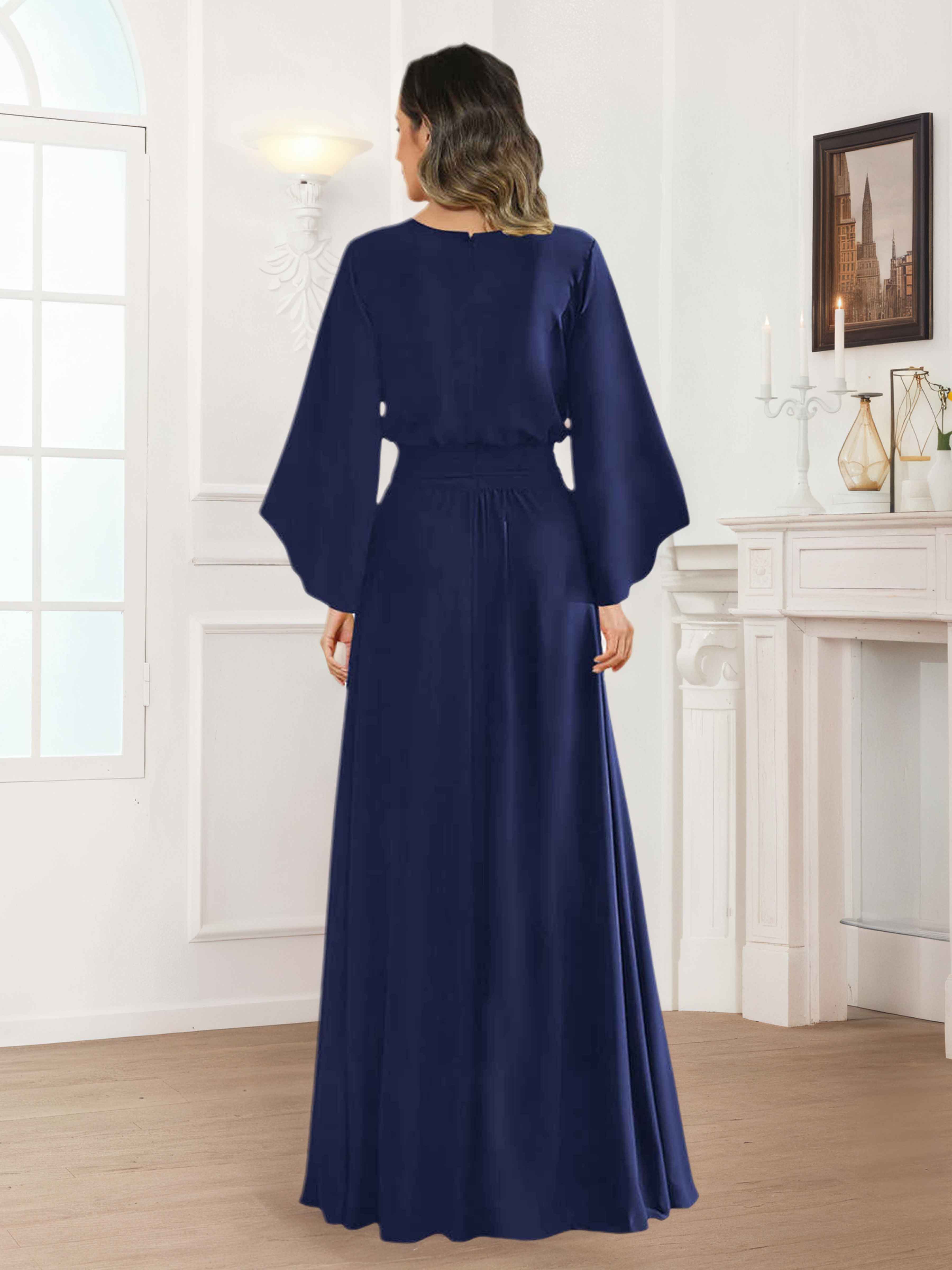 Jorja Charming Scoop Ruched Long Chiffon Mother of the Bride Dresses