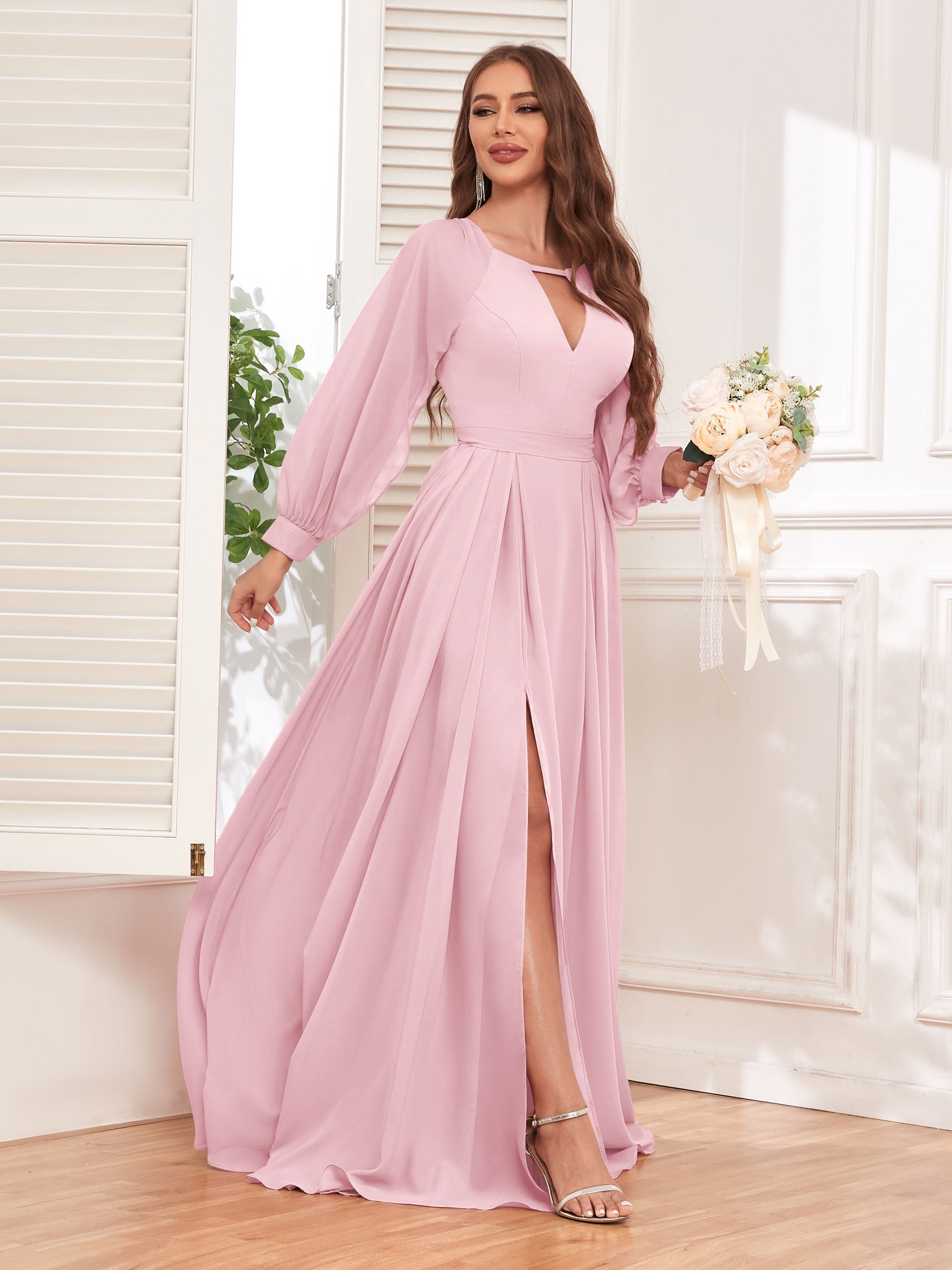 Pink long bridesmaid dresses best sale