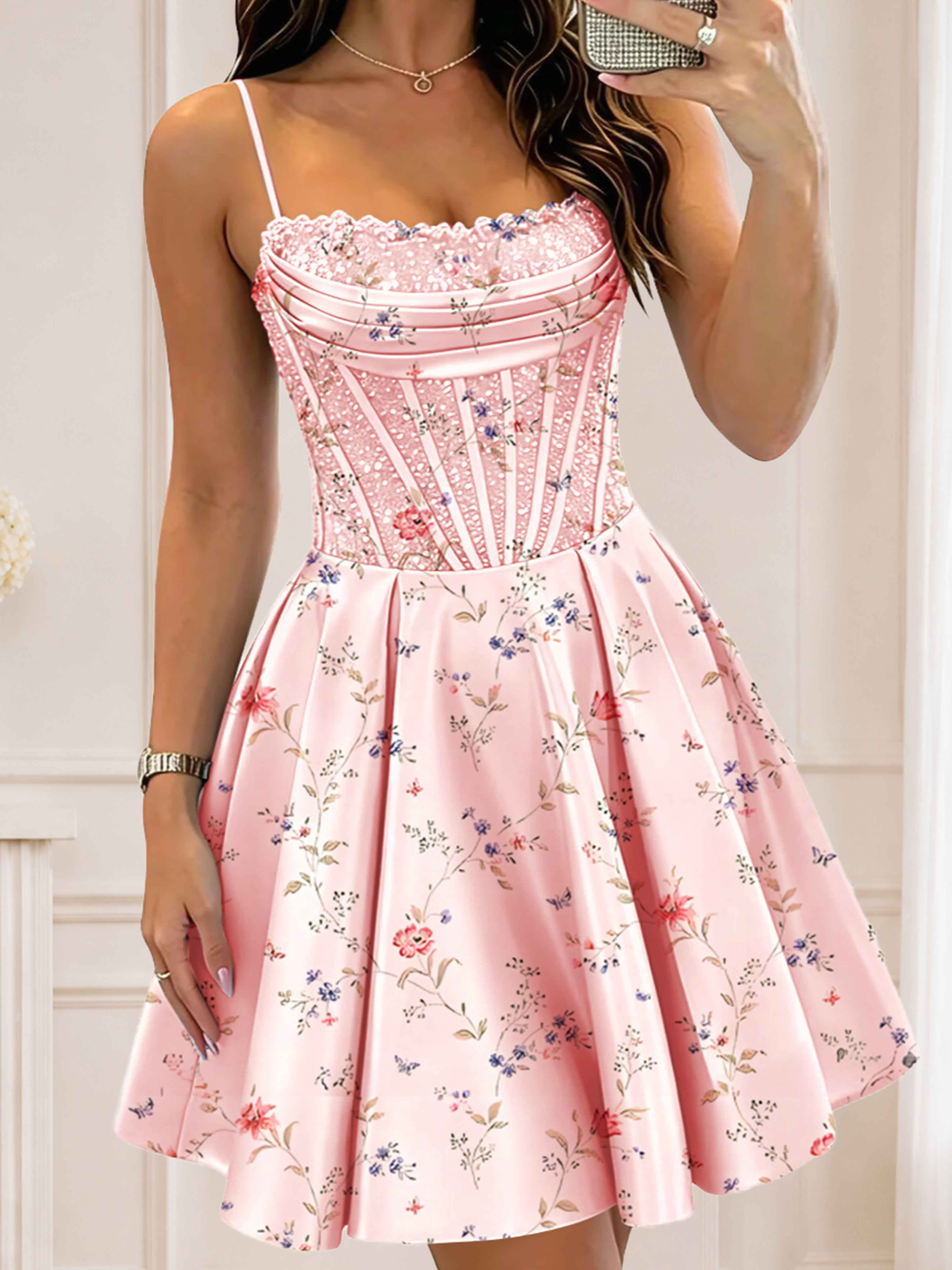 Andi Stunning Spaghetti Straps Short Satin Mini Party Dresses