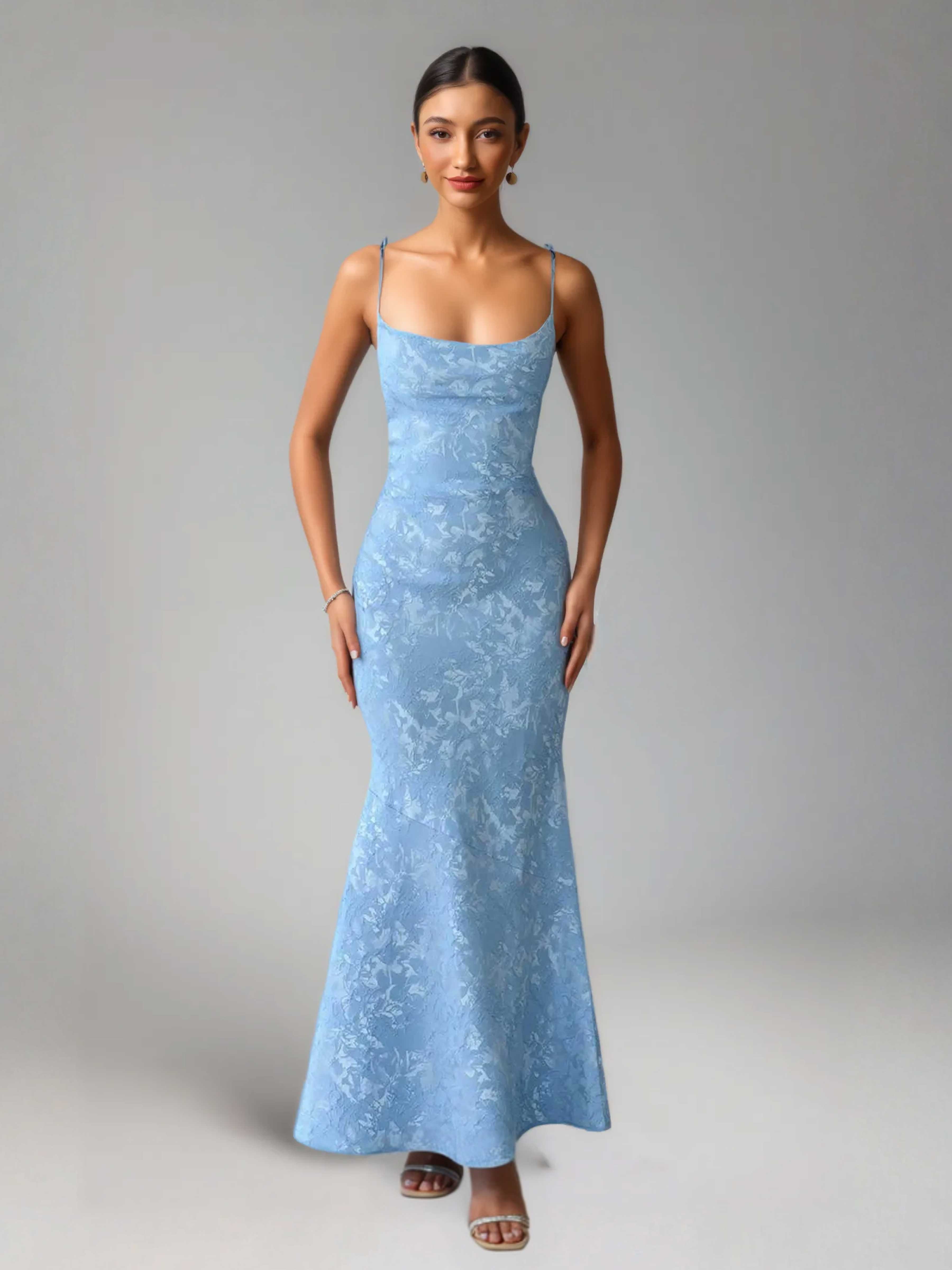 Kaelithra Charming Mermaid Spaghetti Straps Long Jacquard Prom Dresses