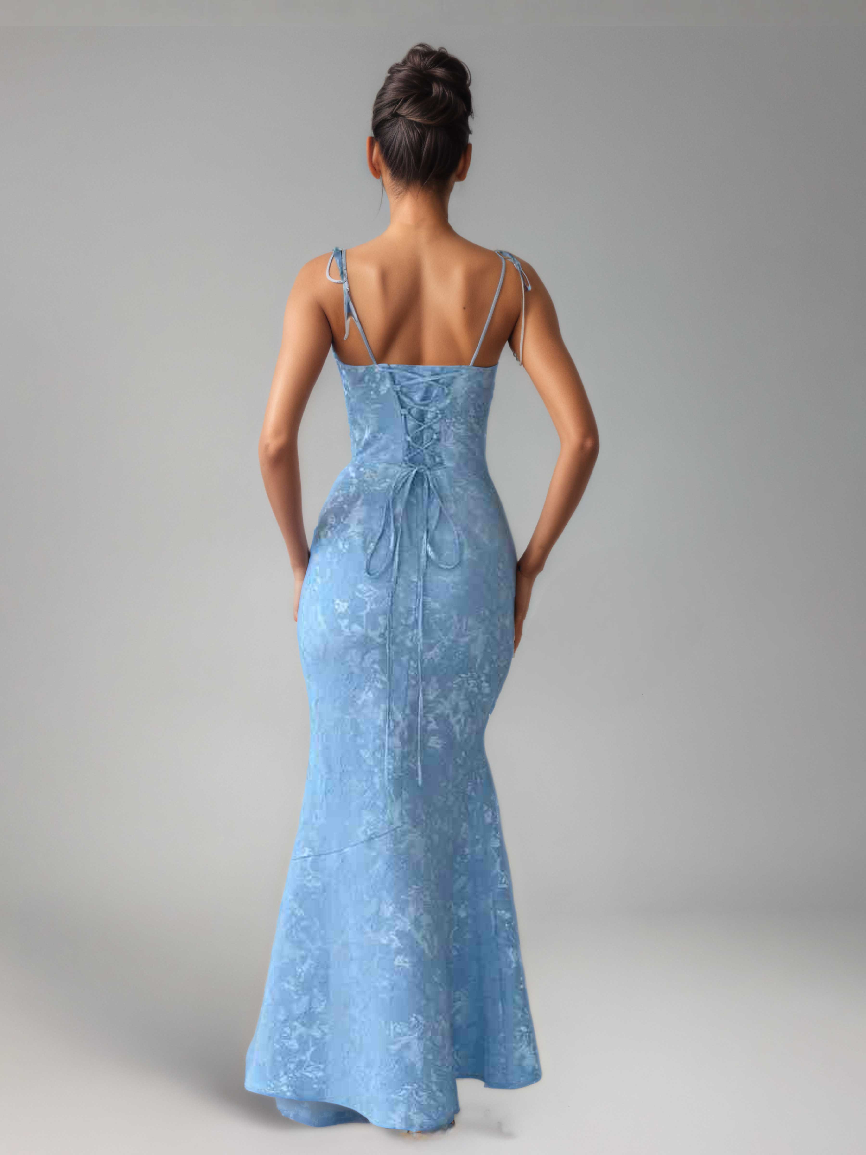 Kaelithra Charming Mermaid Spaghetti Straps Long Jacquard Prom Dresses