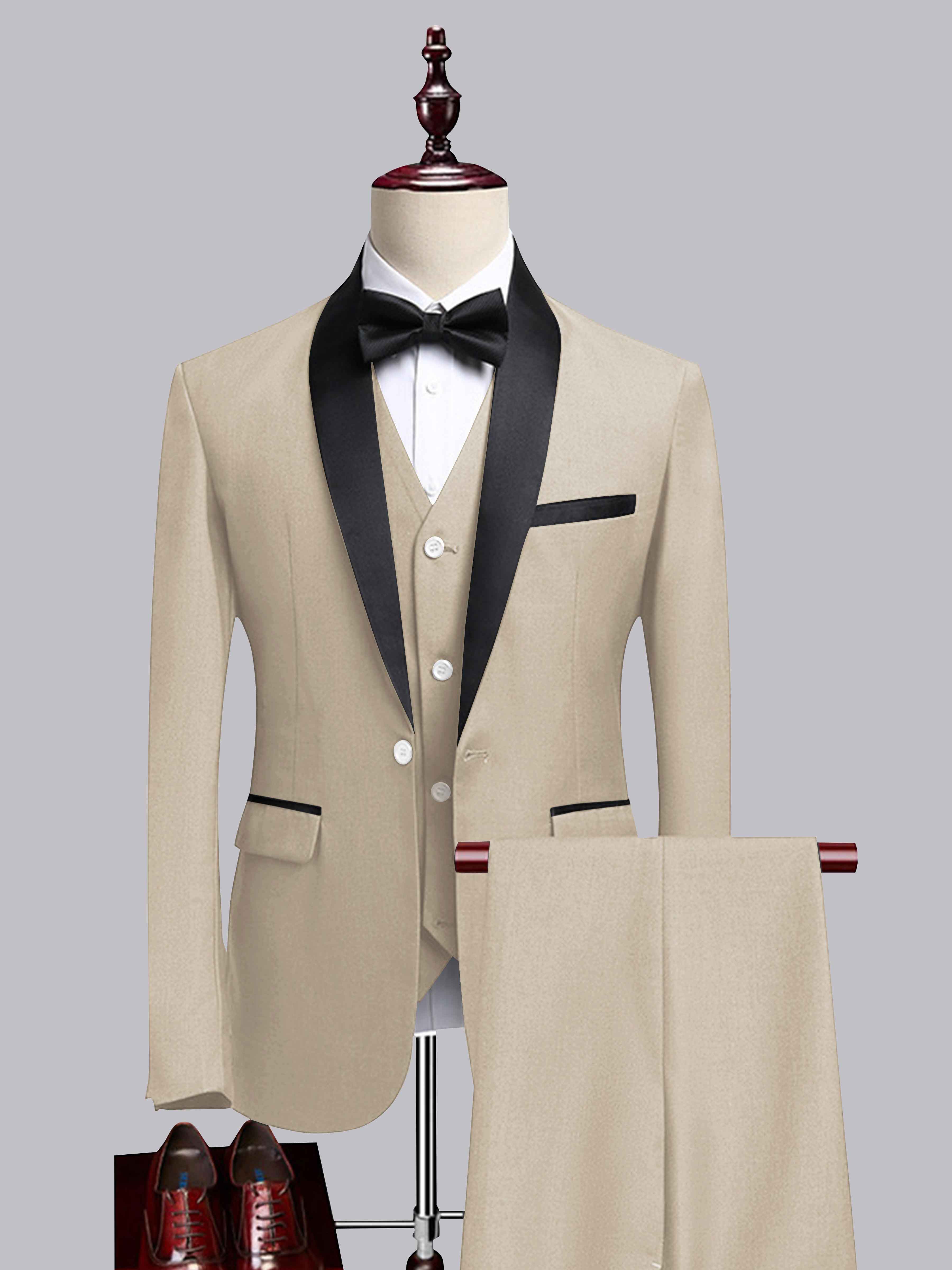 Modern Men's 3 Pieces Contrast Trim One Button Shawl Lapel Guest Suit
