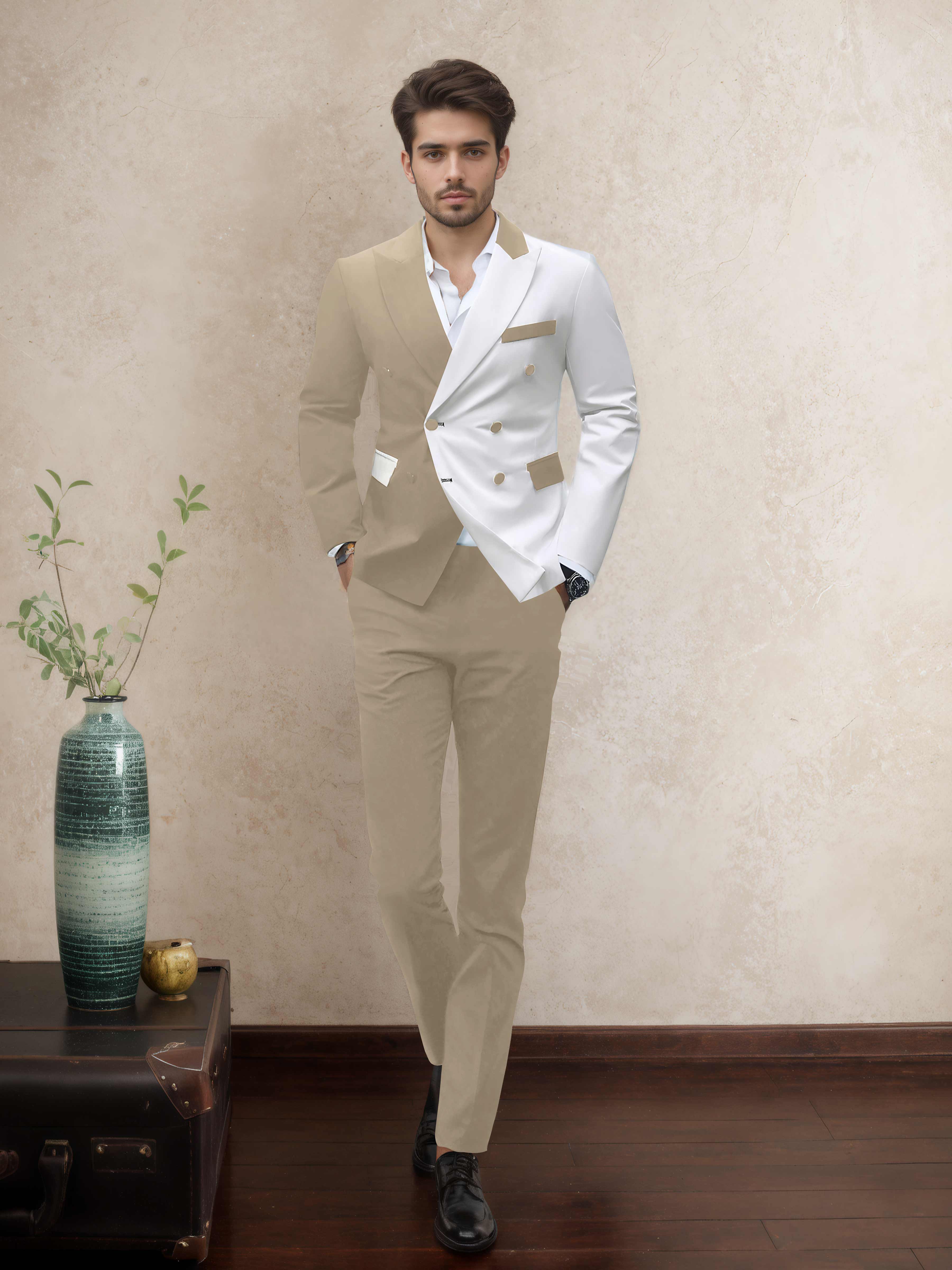 Sophisticated 2 Pieces Men’s Evening Suit Tailored Fit Double Breasted