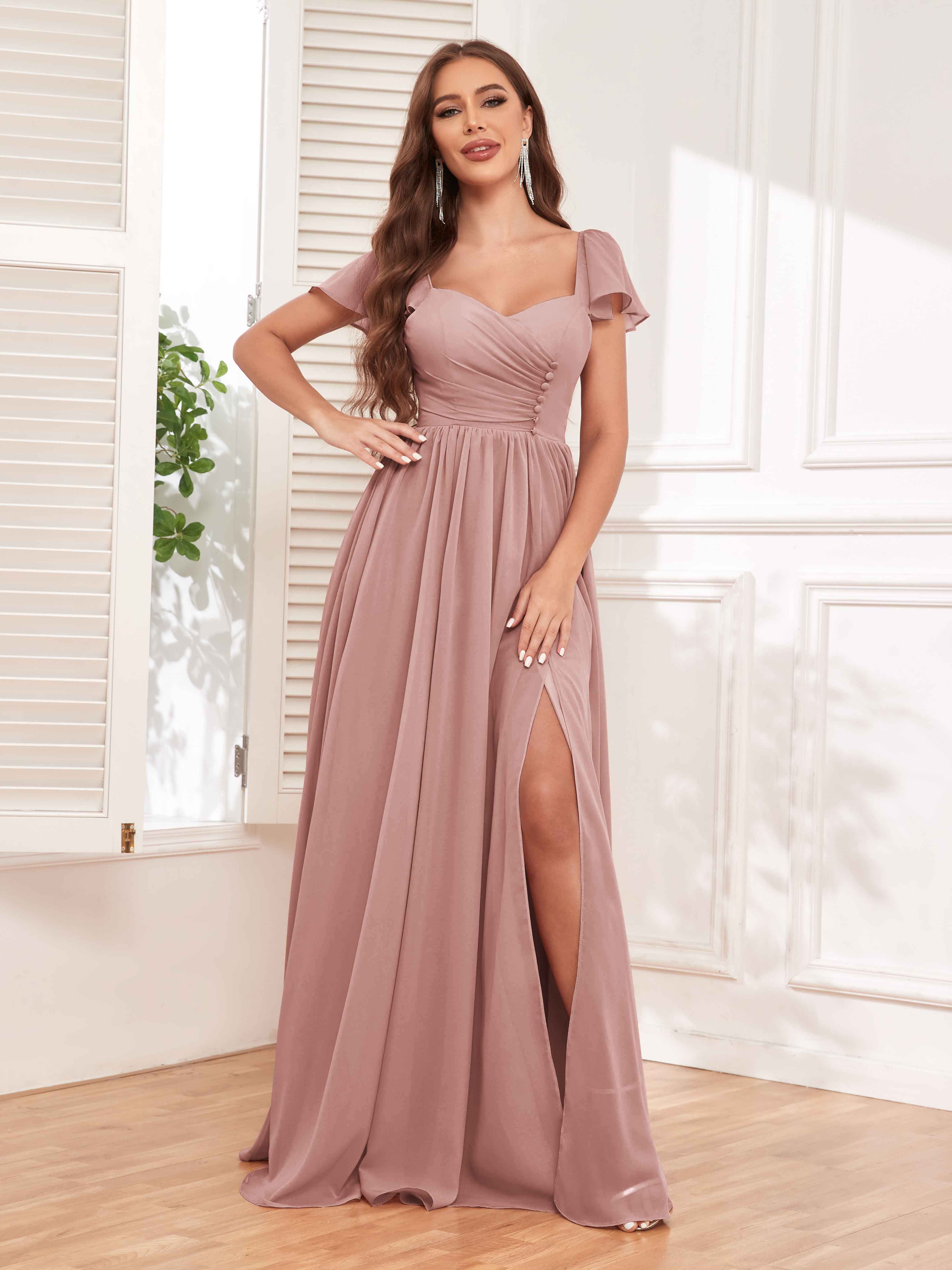 Leia Flowy Sweetheart Ruched Long Maid of Honor Bridesmaid Dresses