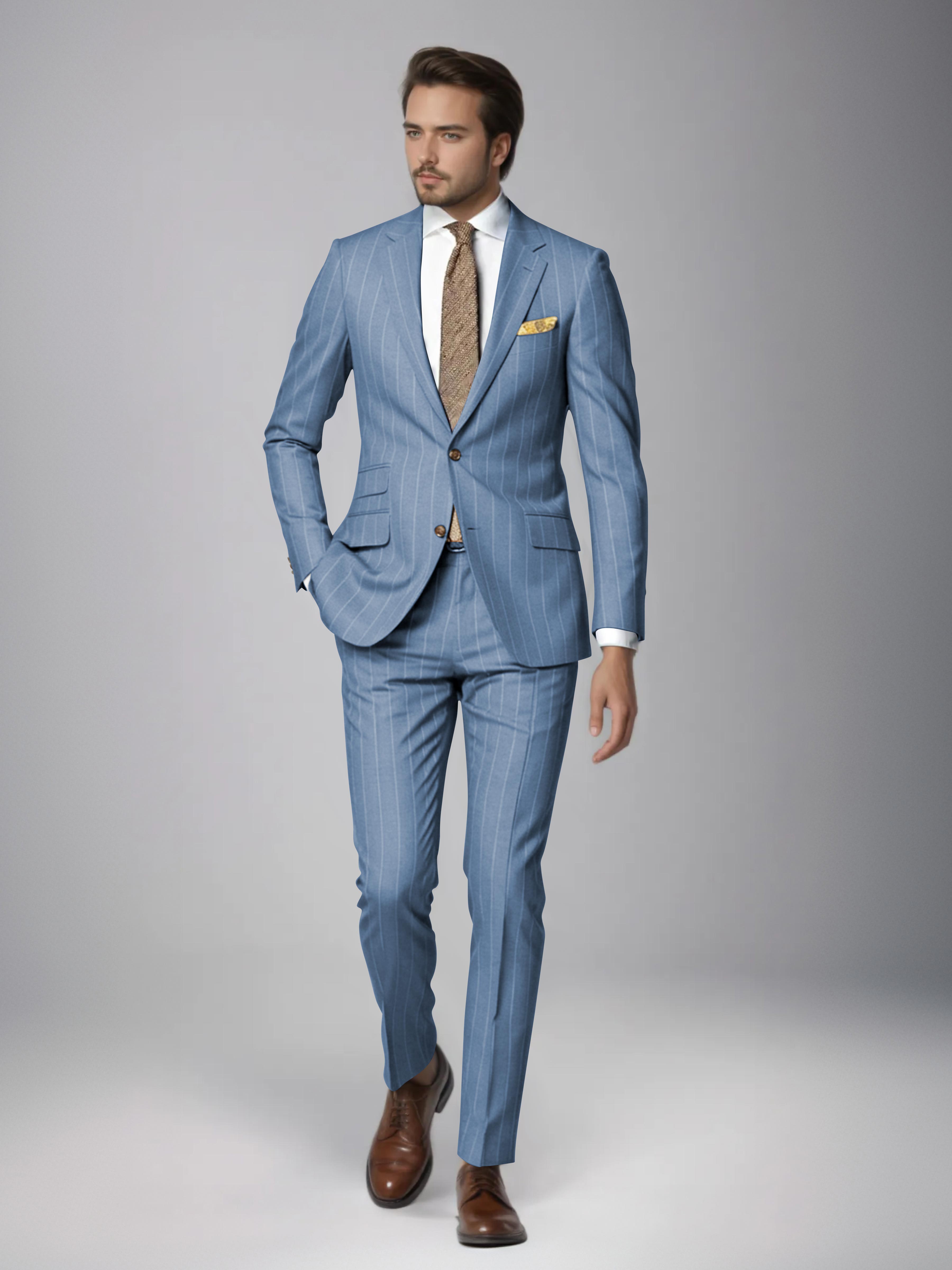 Classic 2 Pieces Men's Slim Fit Pinstripe Business Suit for Wedding & Office UK