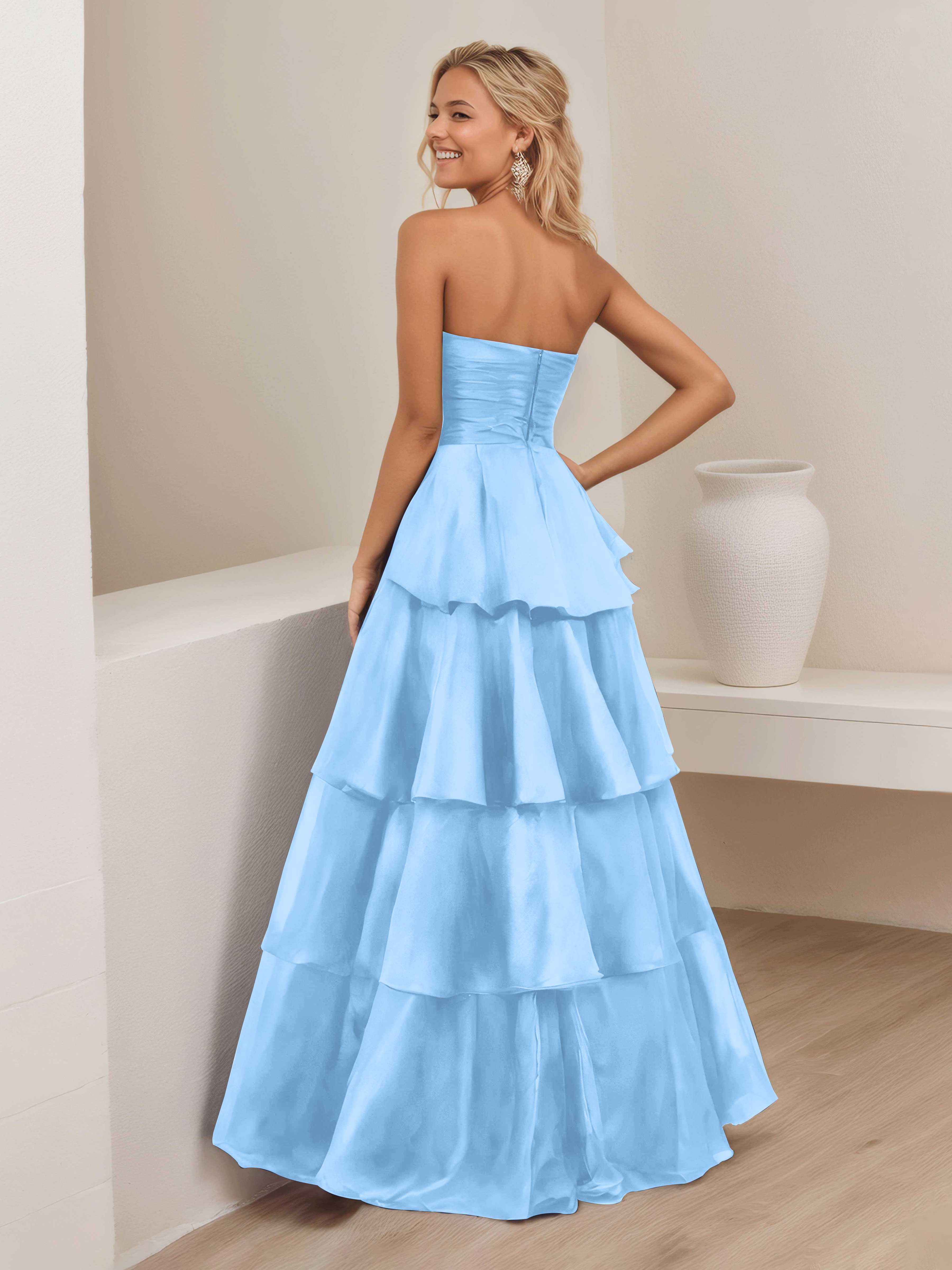 Ellianna Trendy Strapless Tiered Long Satin Formal Dresses