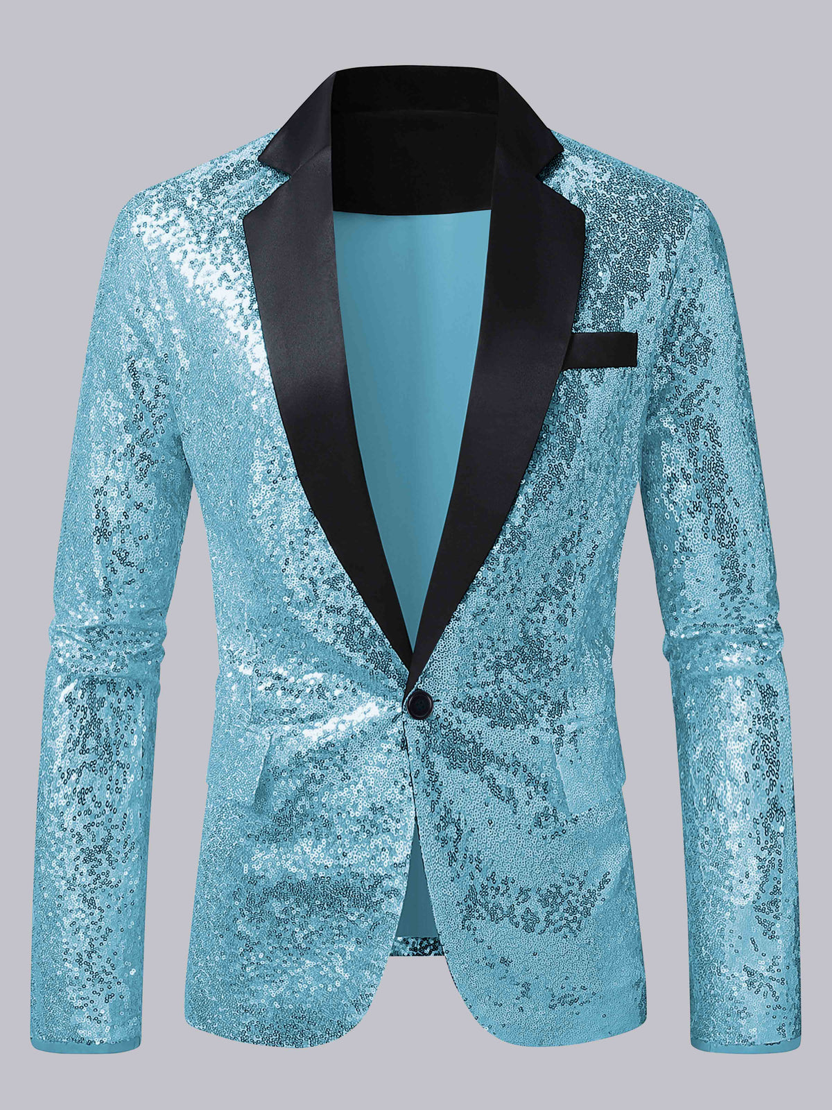Sequin Men's Contrast Trim One Button Notch Lapel Prom Suit Jacket
