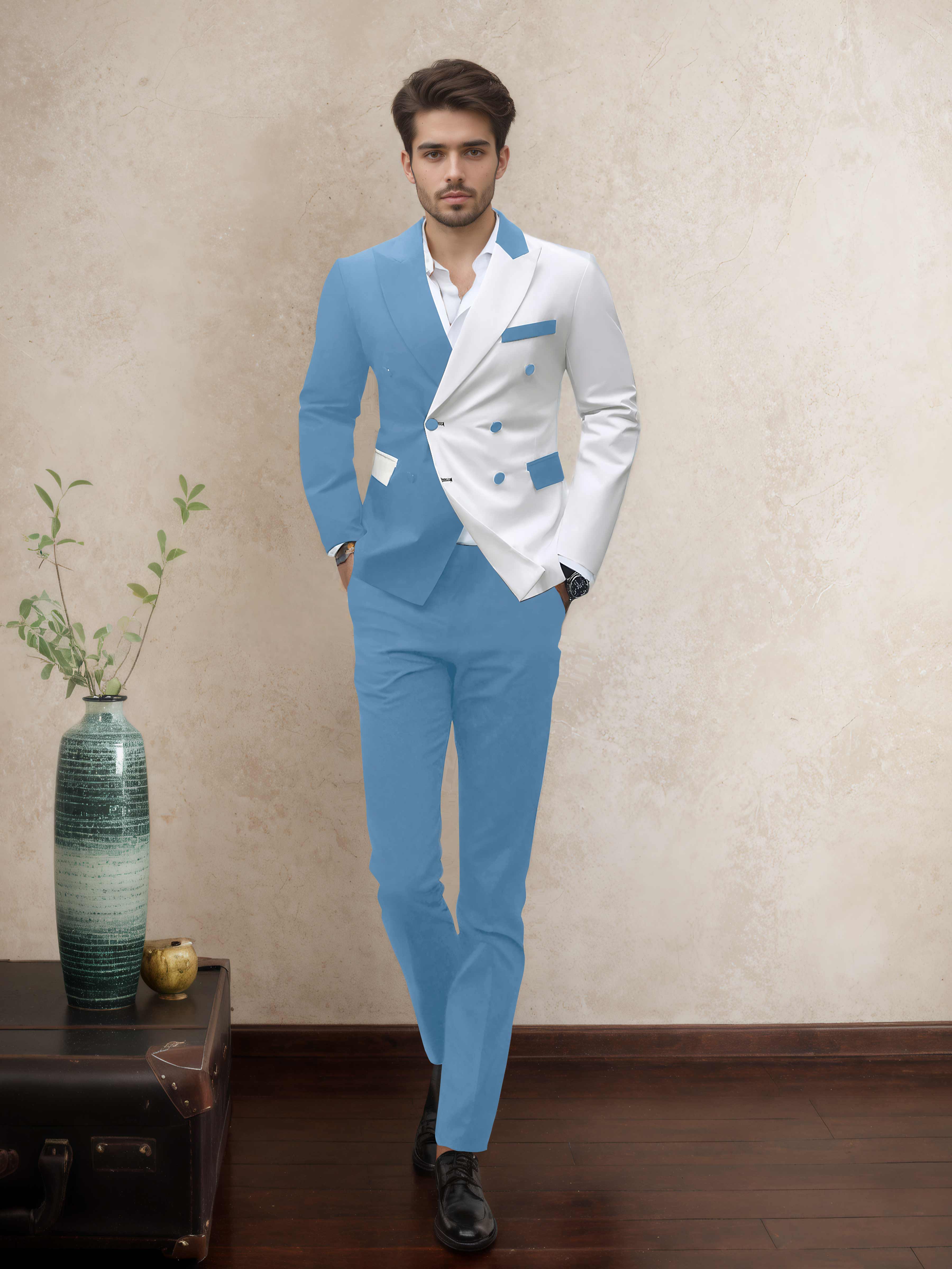 Sophisticated 2 Pieces Men’s Evening Suit Tailored Fit Double Breasted