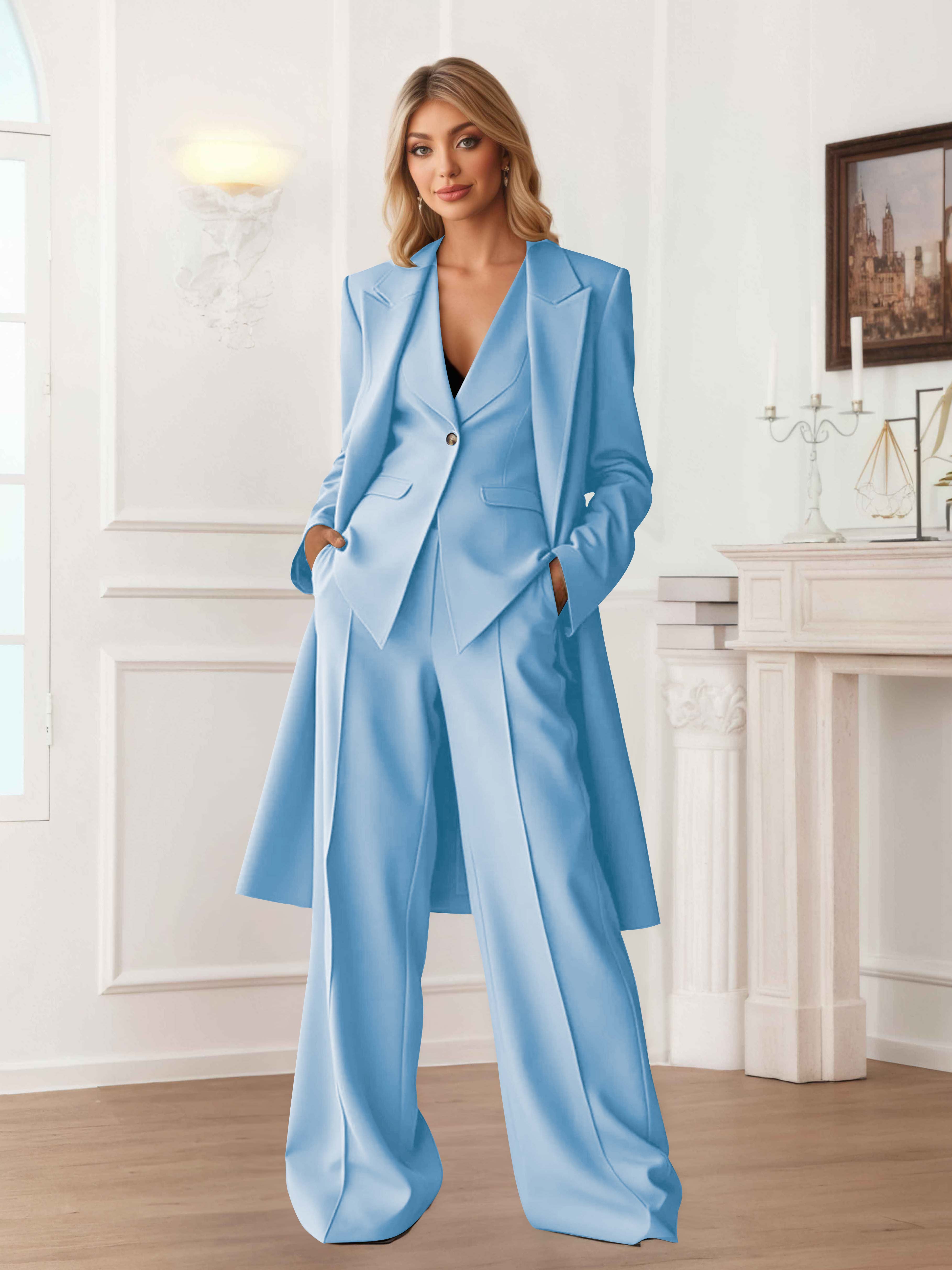 Elegant Women's 3 Pieces Casual Blazer and Pants Set UK