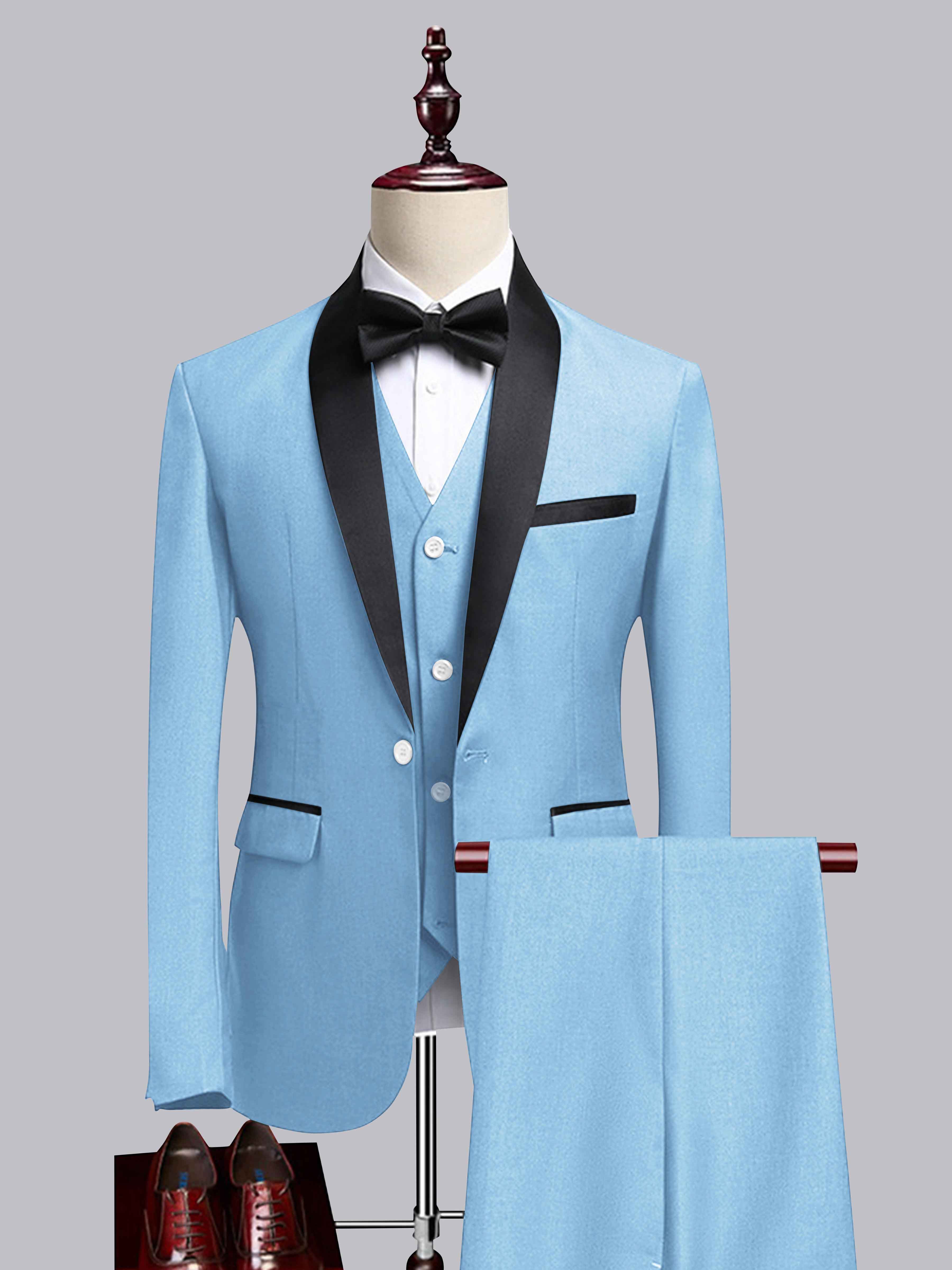 Modern Men's 3 Pieces Contrast Trim One Button Shawl Lapel Guest Suit